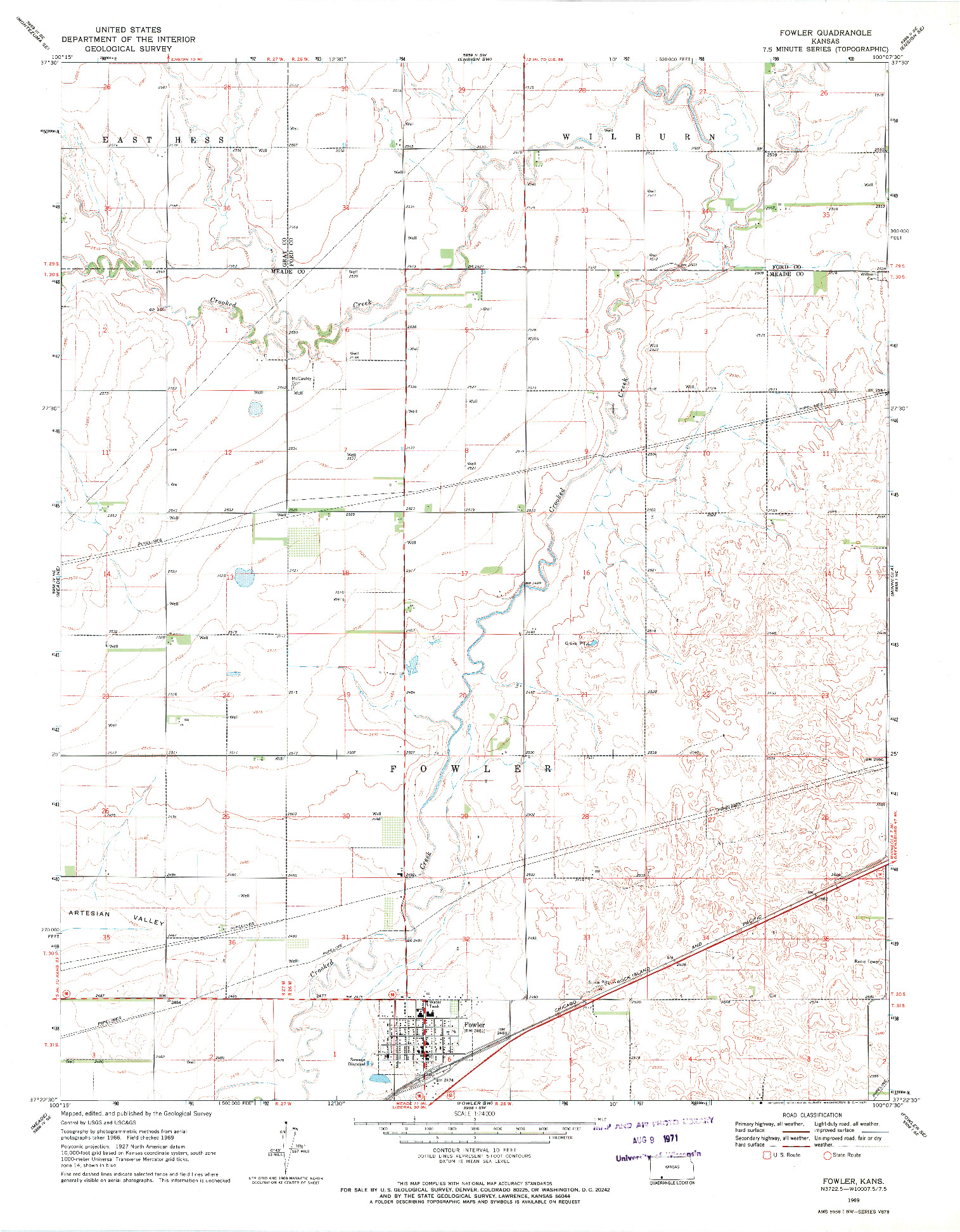 USGS 1:24000-SCALE QUADRANGLE FOR FOWLER, KS 1969