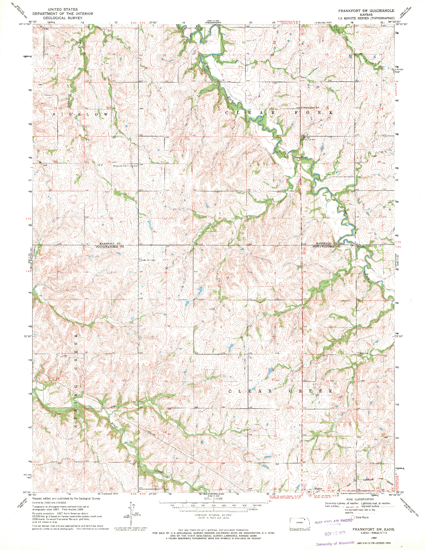 USGS 1:24000-SCALE QUADRANGLE FOR FRANKFORT SW, KS 1969
