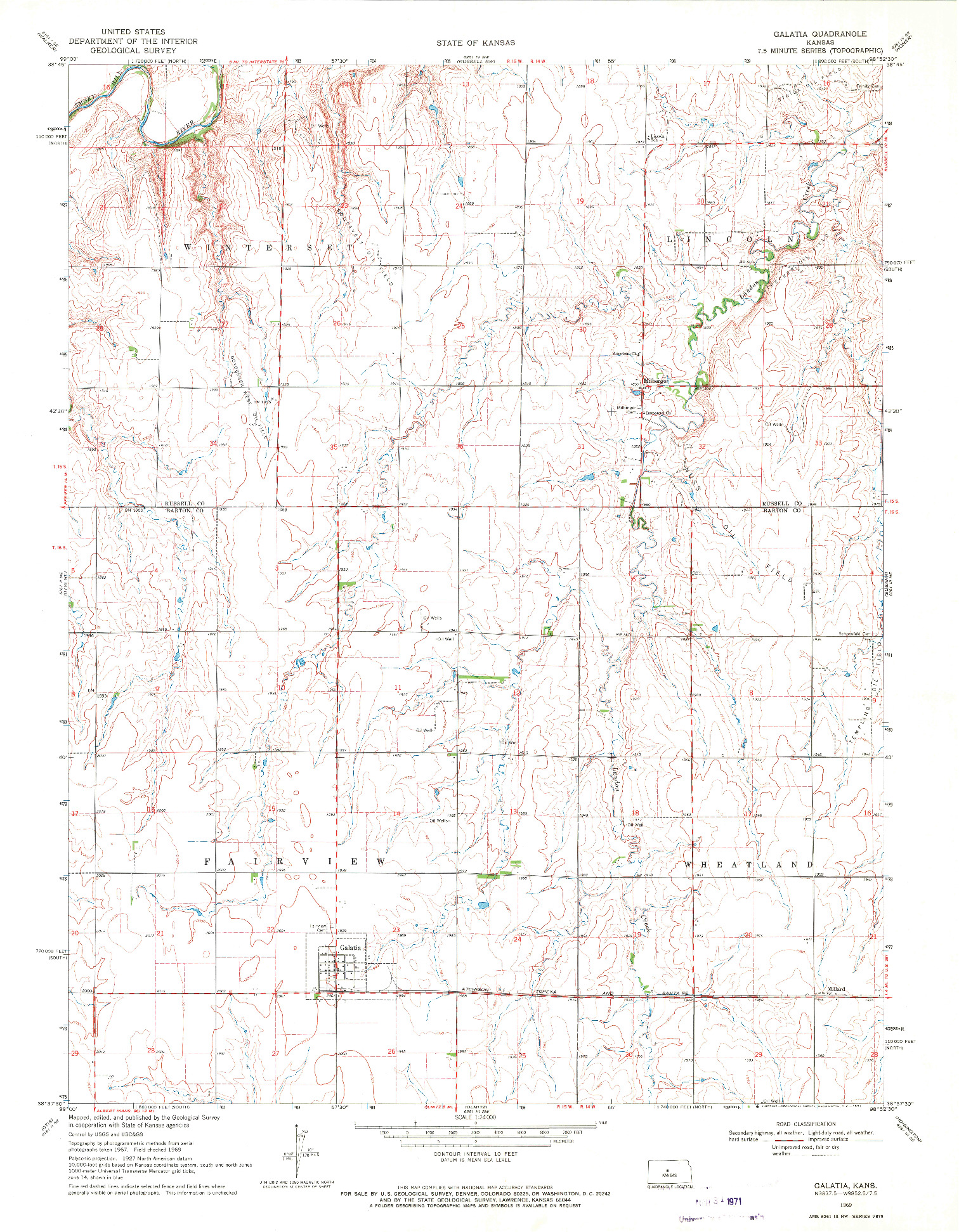 USGS 1:24000-SCALE QUADRANGLE FOR GALATIA, KS 1969
