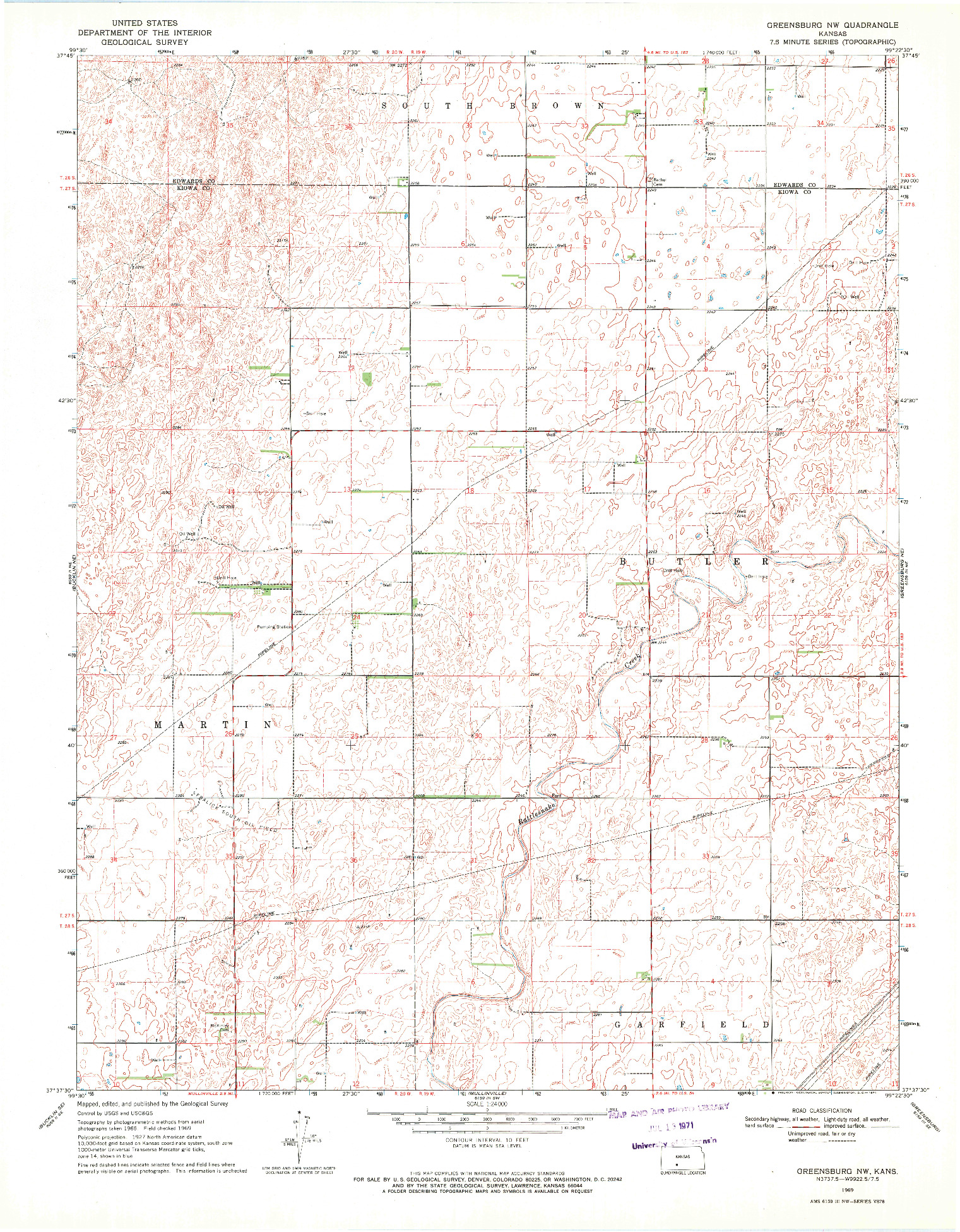 USGS 1:24000-SCALE QUADRANGLE FOR GREENSBURG NW, KS 1969