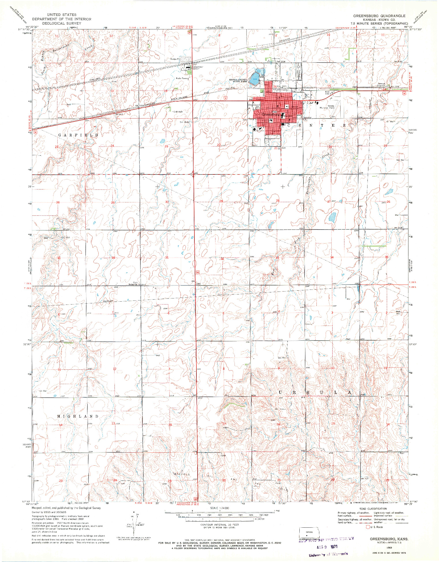 USGS 1:24000-SCALE QUADRANGLE FOR GREENSBURG, KS 1969
