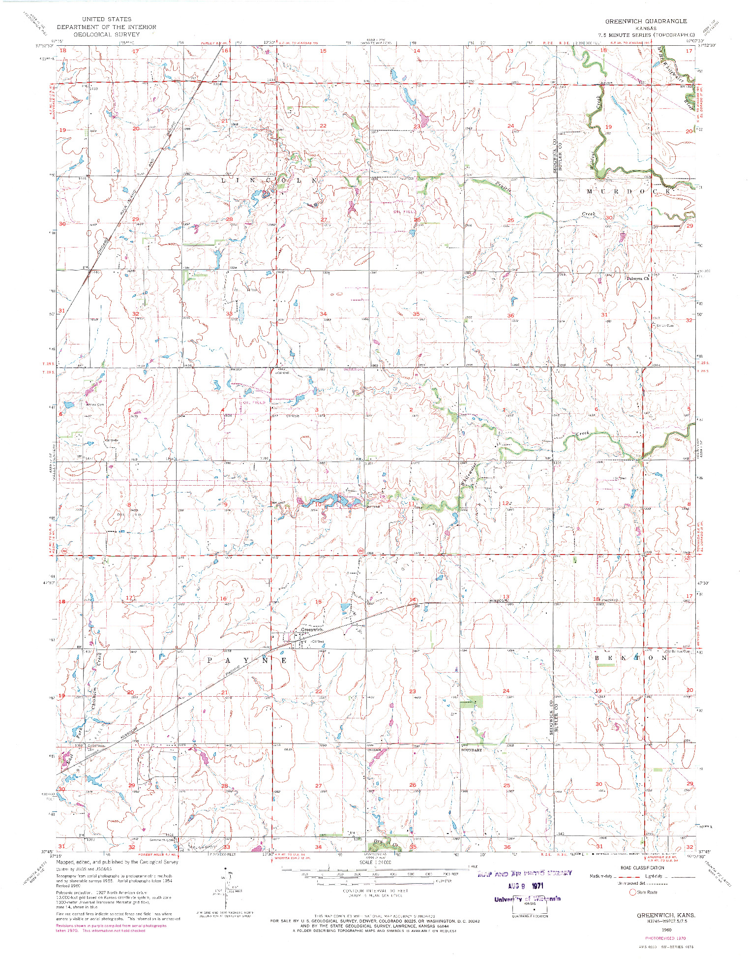 USGS 1:24000-SCALE QUADRANGLE FOR GREENWICH, KS 1960