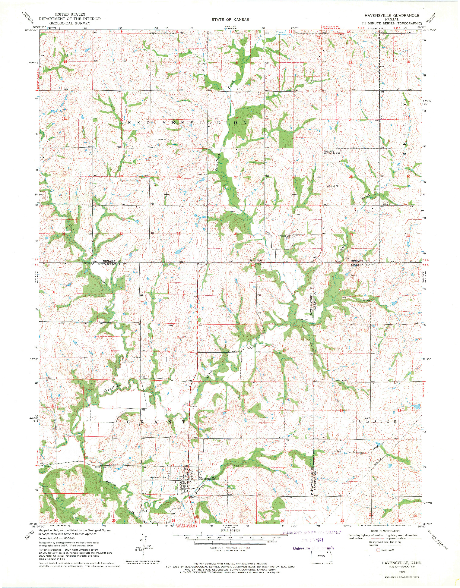 USGS 1:24000-SCALE QUADRANGLE FOR HAVENSVILLE, KS 1969