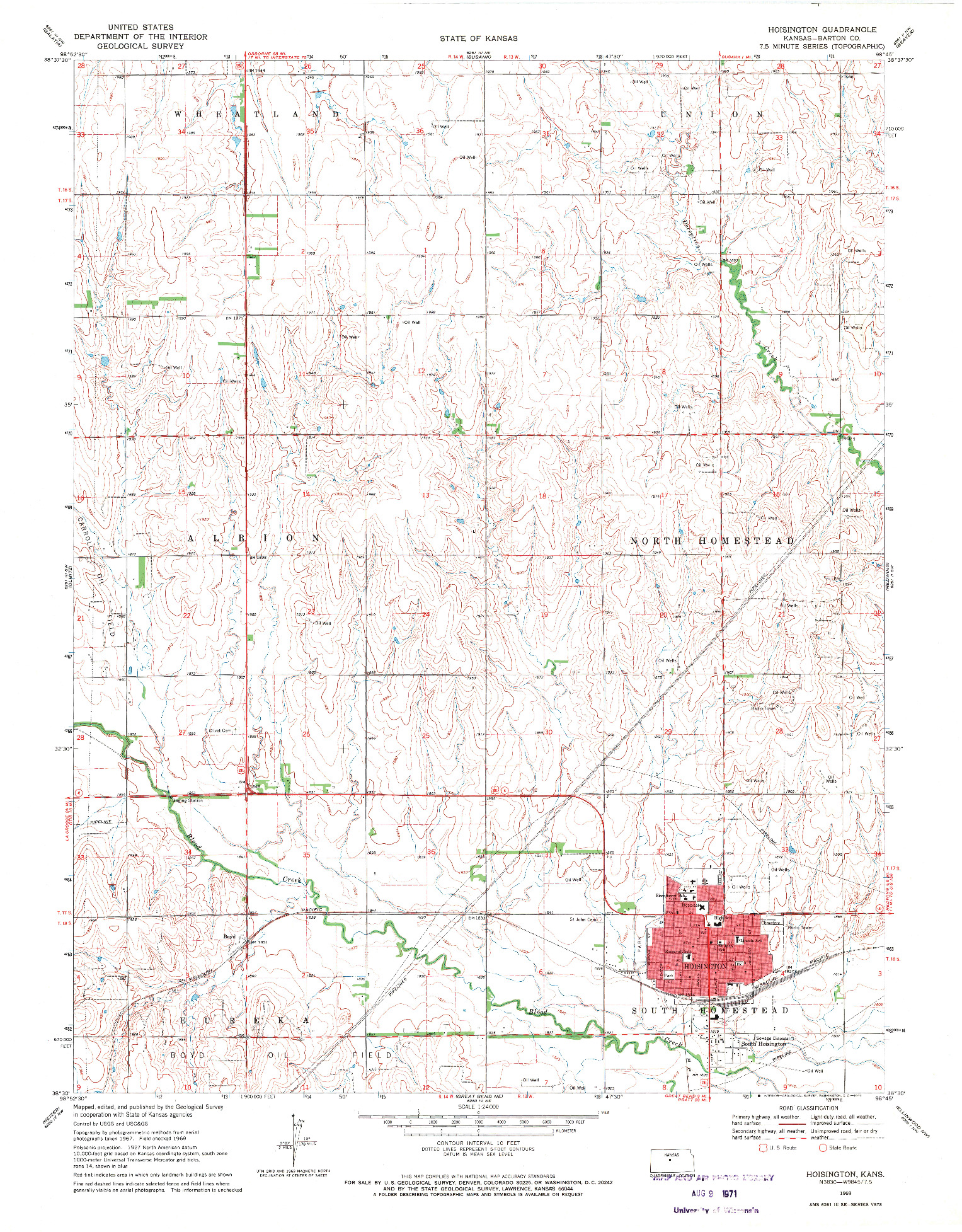 USGS 1:24000-SCALE QUADRANGLE FOR HOISINGTON, KS 1969