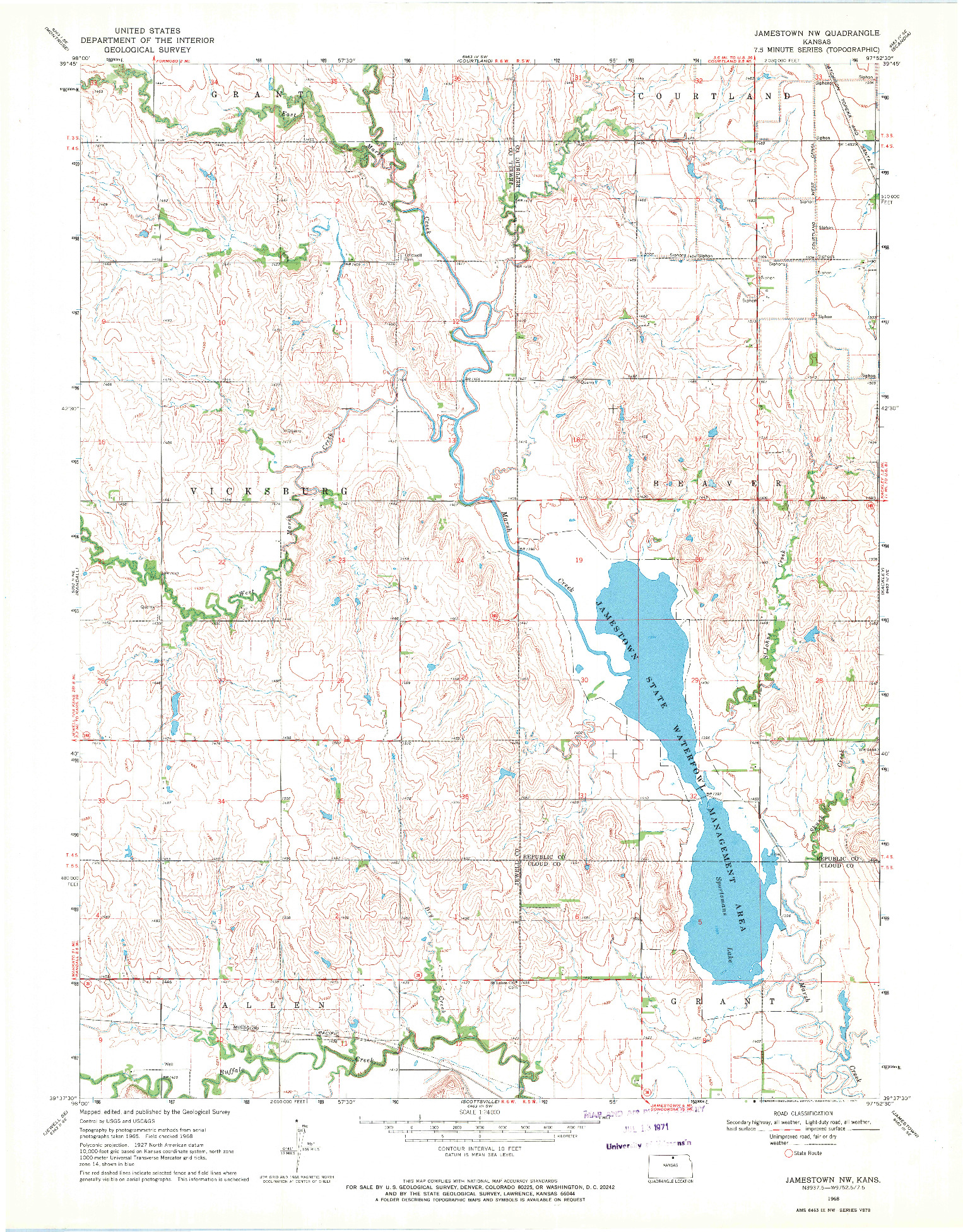 USGS 1:24000-SCALE QUADRANGLE FOR JAMESTOWN NW, KS 1968