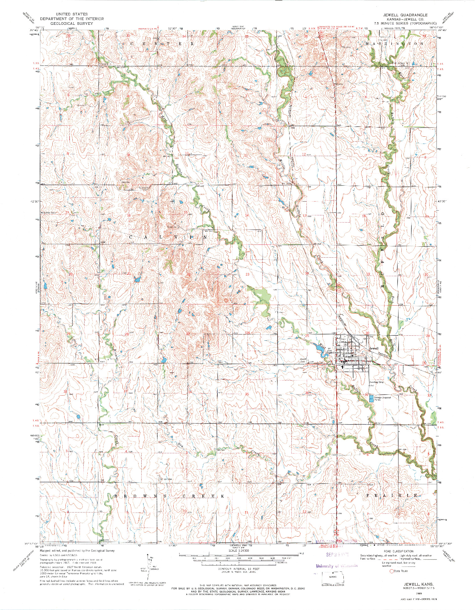 USGS 1:24000-SCALE QUADRANGLE FOR JEWELL, KS 1969