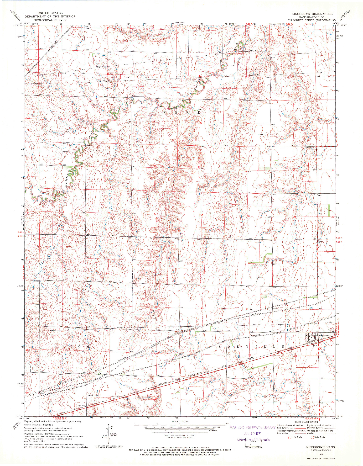 USGS 1:24000-SCALE QUADRANGLE FOR KINGSDOWN, KS 1969