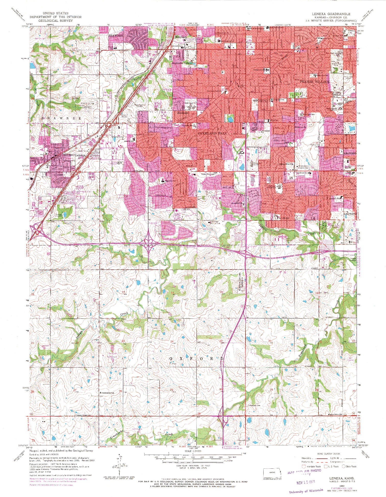 USGS 1:24000-SCALE QUADRANGLE FOR LENEXA, KS 1963