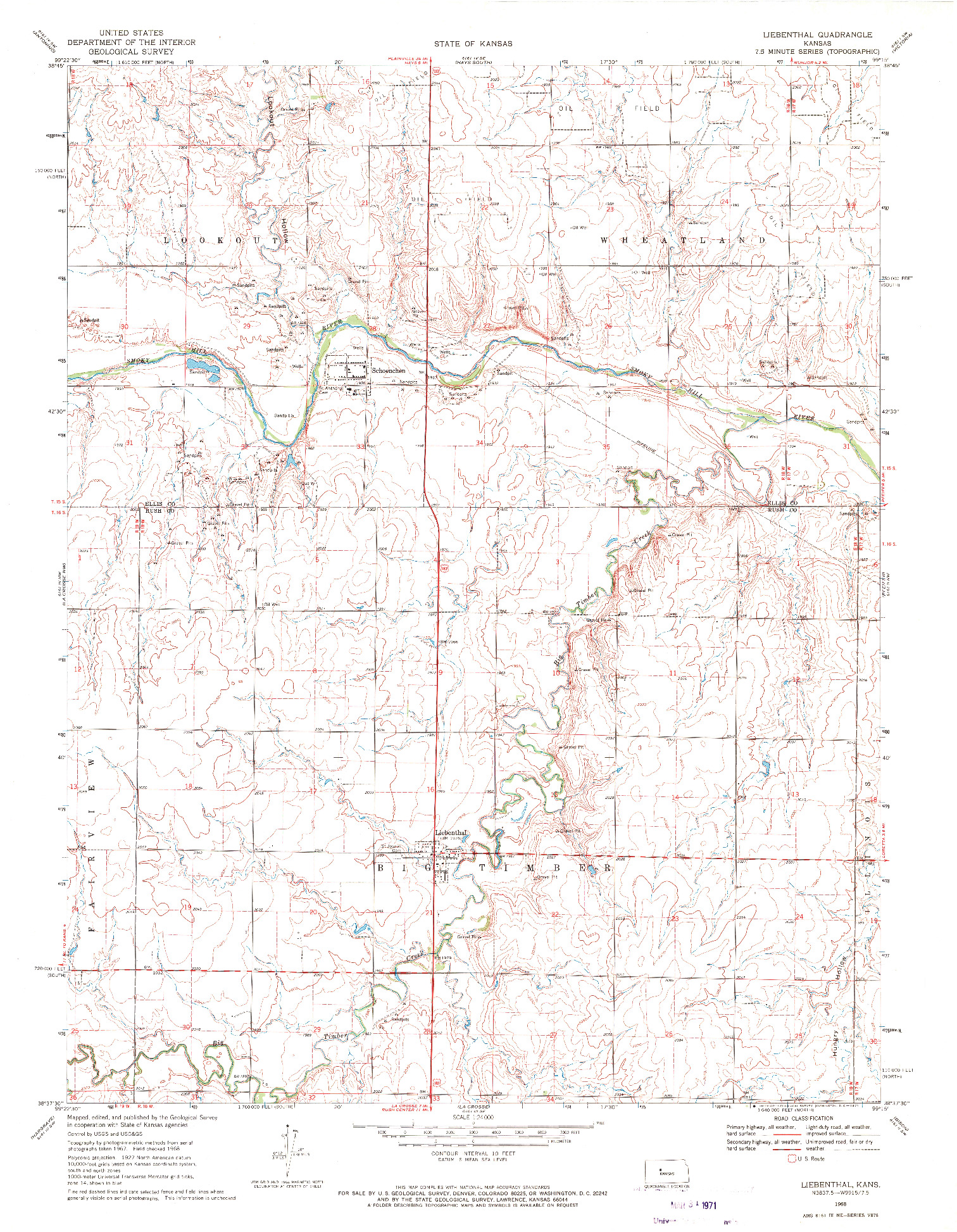 USGS 1:24000-SCALE QUADRANGLE FOR LIEBENTHAL, KS 1968