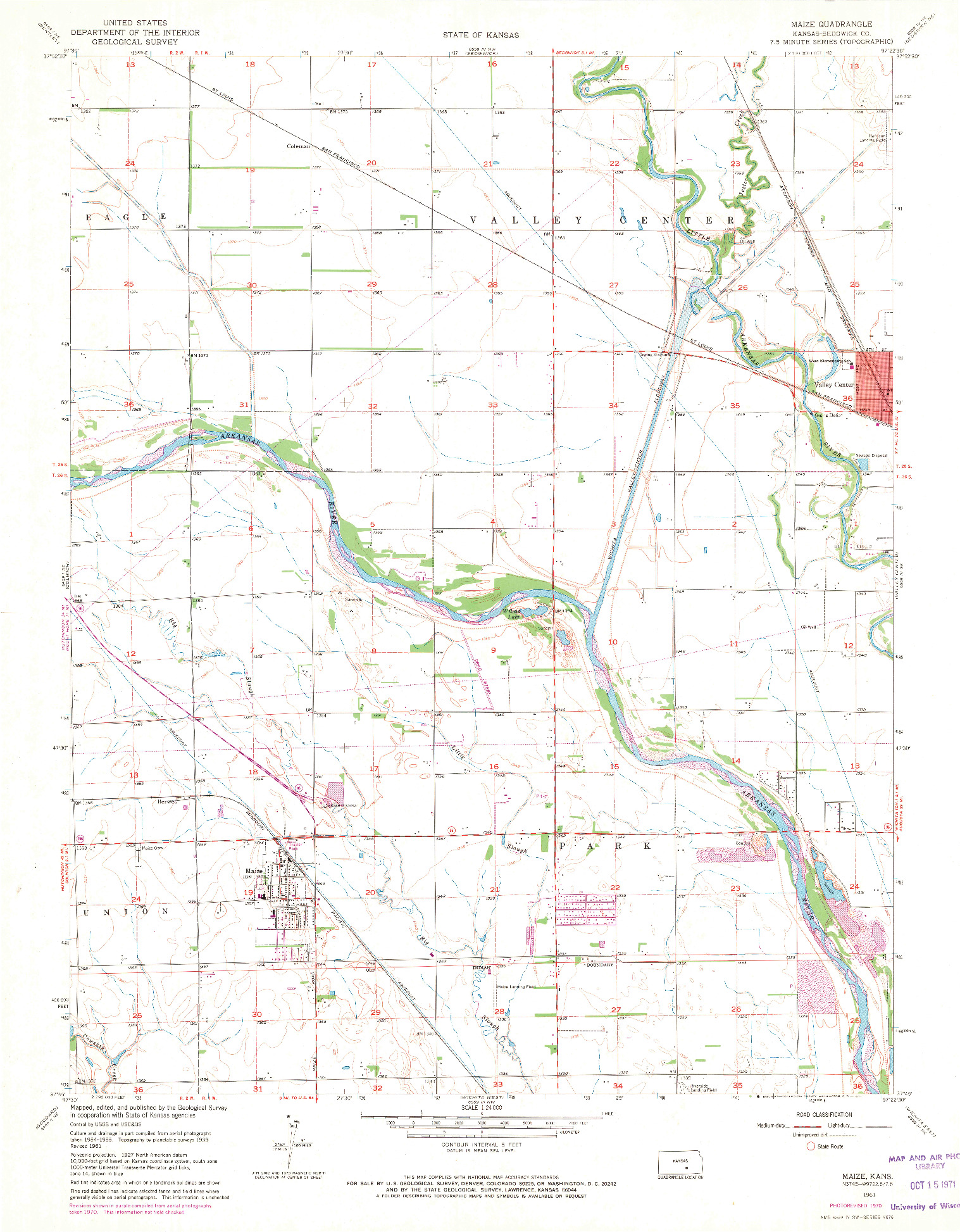 USGS 1:24000-SCALE QUADRANGLE FOR MAIZE, KS 1961