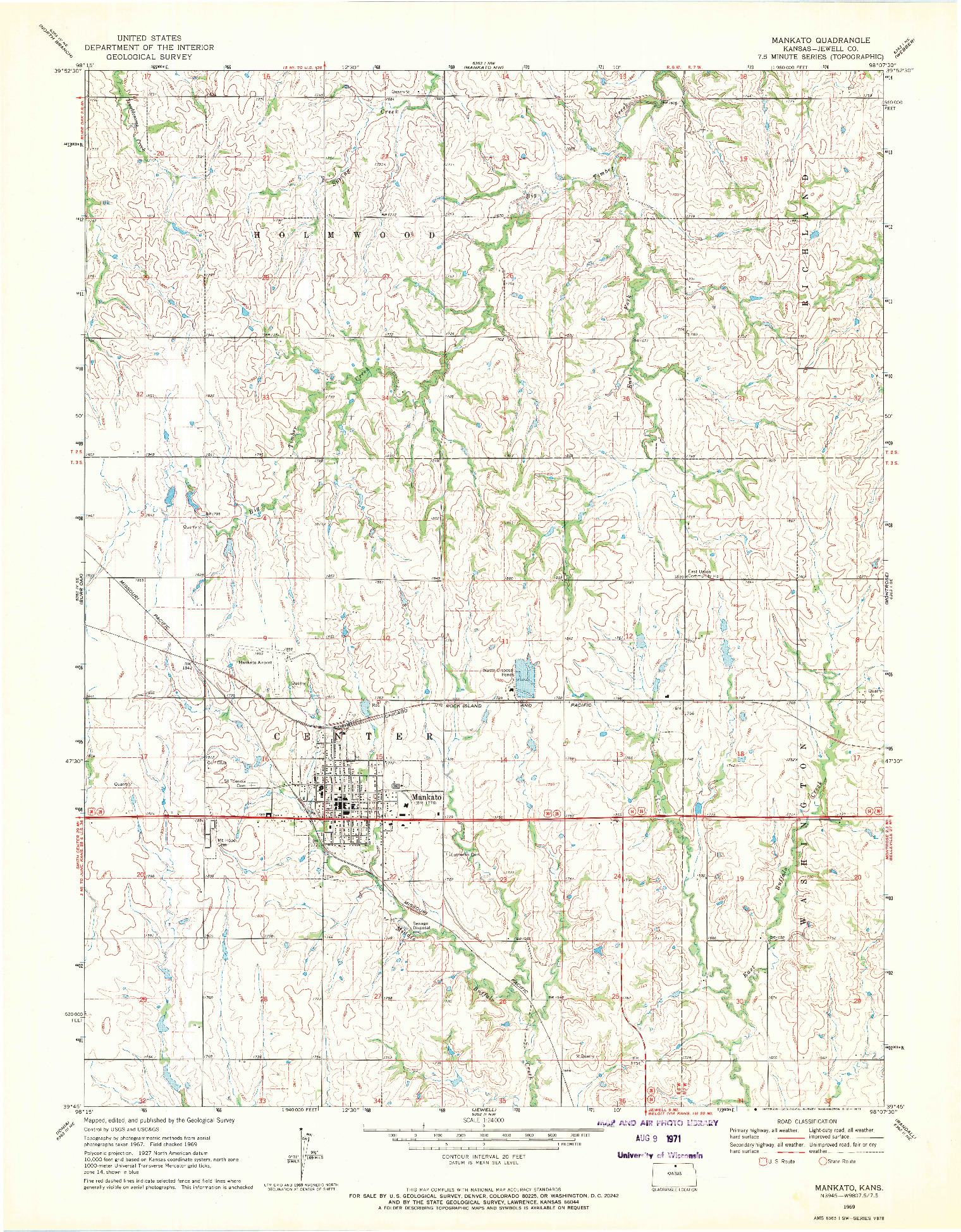 USGS 1:24000-SCALE QUADRANGLE FOR MANKATO, KS 1969