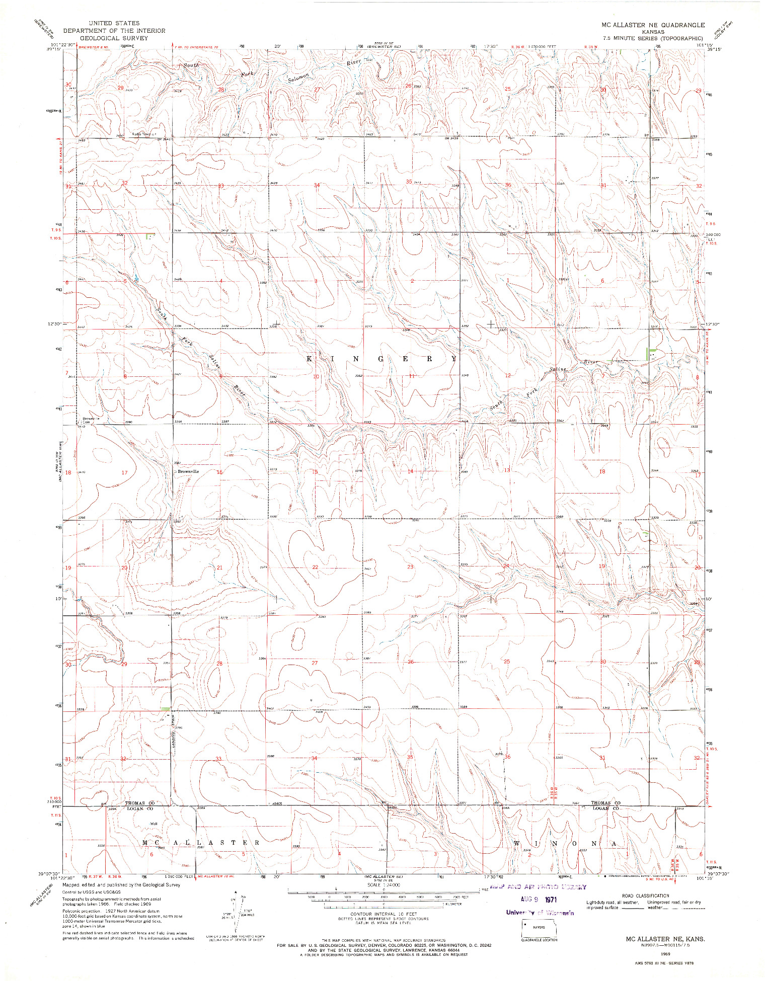 USGS 1:24000-SCALE QUADRANGLE FOR MC ALLASTER NE, KS 1969