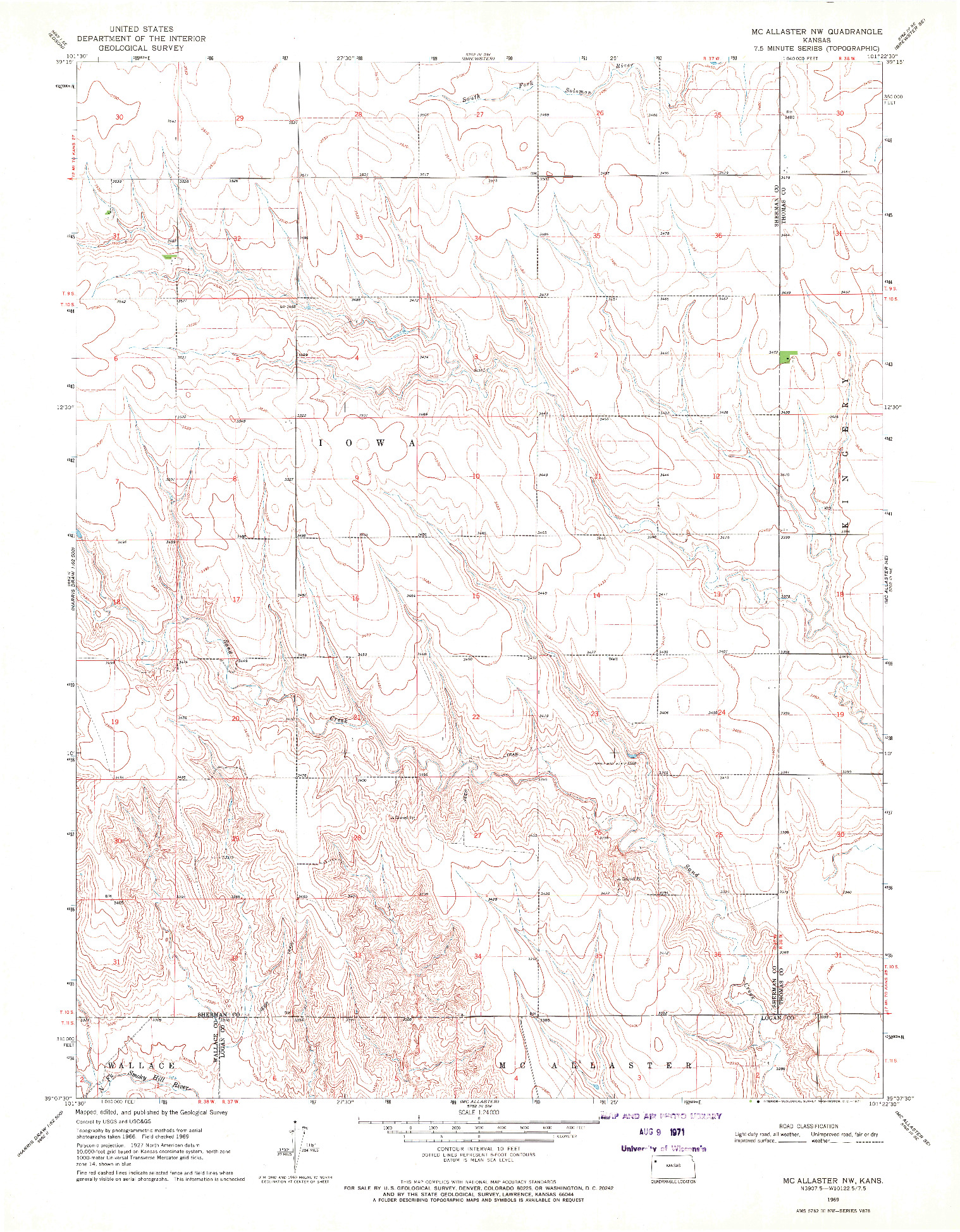 USGS 1:24000-SCALE QUADRANGLE FOR MC ALLASTER NW, KS 1969