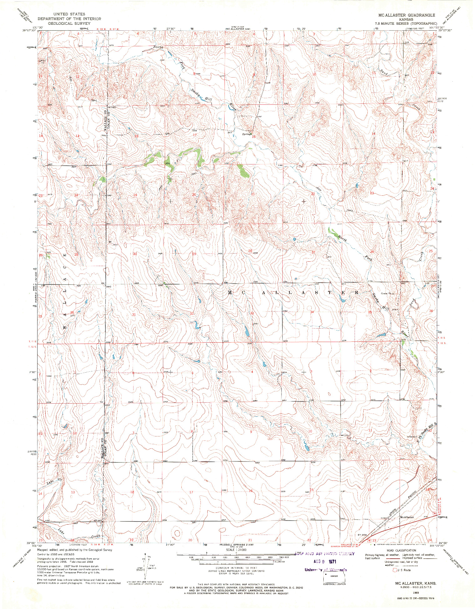 USGS 1:24000-SCALE QUADRANGLE FOR MC ALLASTER, KS 1969