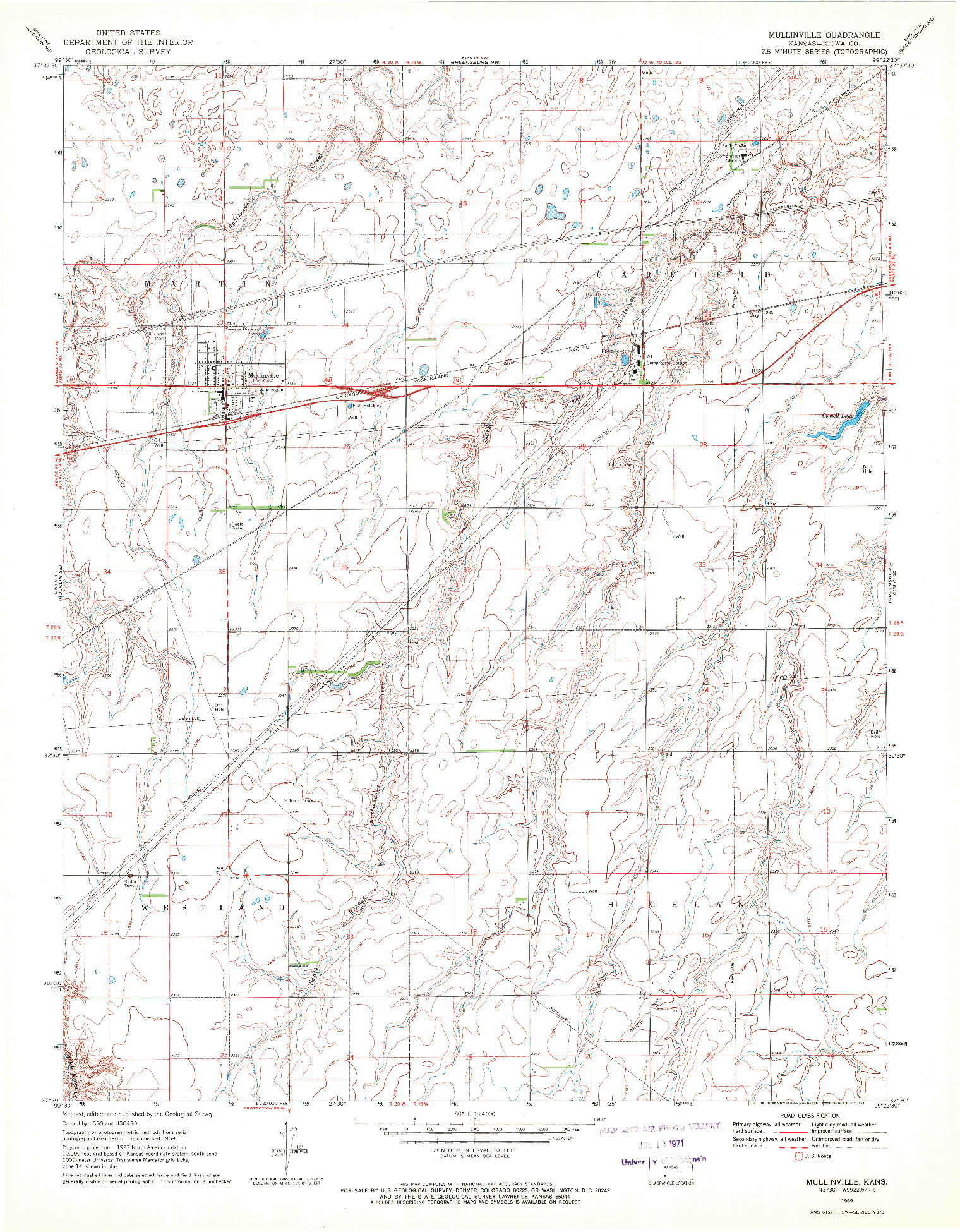 USGS 1:24000-SCALE QUADRANGLE FOR MULLINVILLE, KS 1969