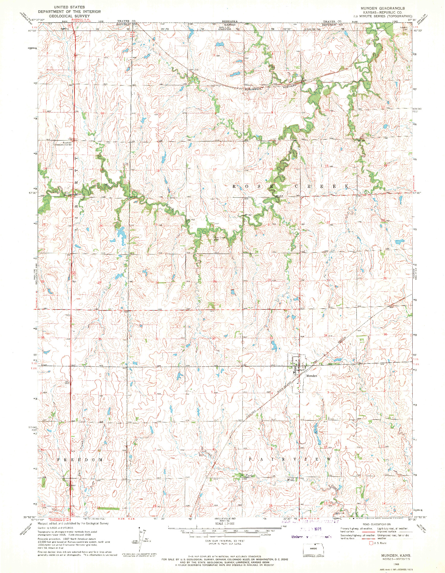 USGS 1:24000-SCALE QUADRANGLE FOR MUNDEN, KS 1968