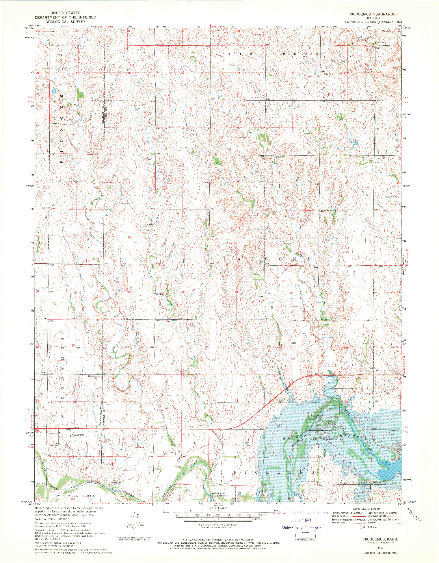 USGS 1:24000-SCALE QUADRANGLE FOR NICODEMUS, KS 1969