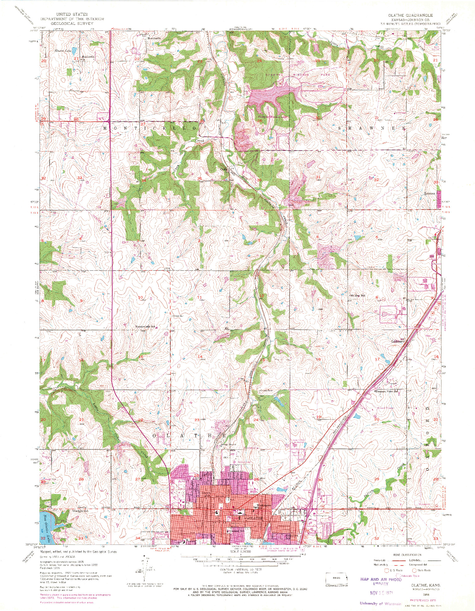 USGS 1:24000-SCALE QUADRANGLE FOR OLATHE, KS 1956