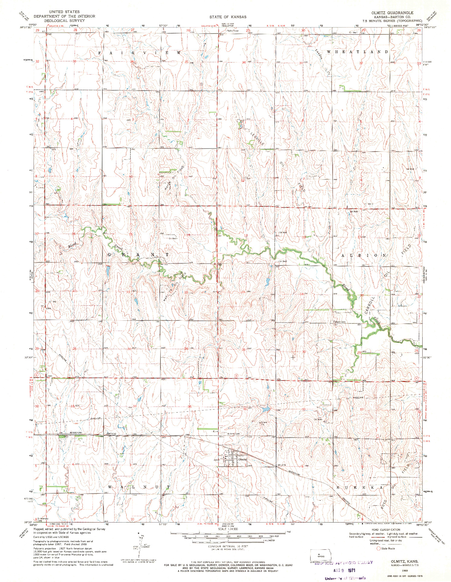 USGS 1:24000-SCALE QUADRANGLE FOR OLMITZ, KS 1969