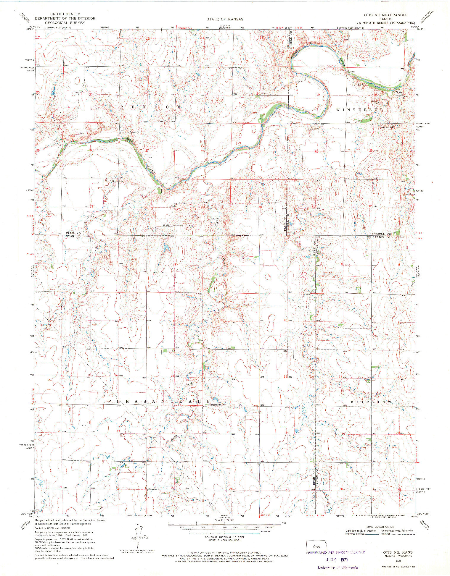 USGS 1:24000-SCALE QUADRANGLE FOR OTIS NE, KS 1969