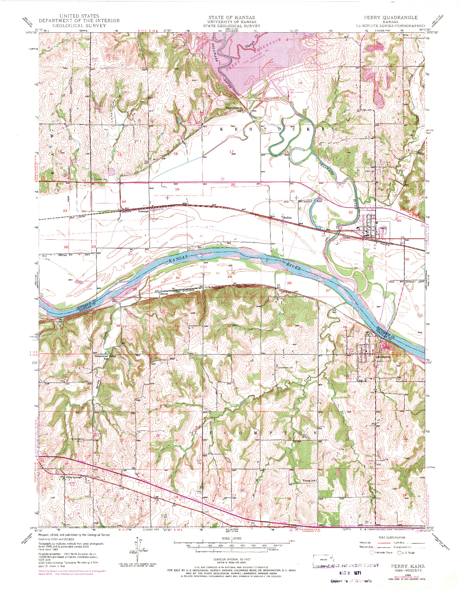 USGS 1:24000-SCALE QUADRANGLE FOR PERRY, KS 1949