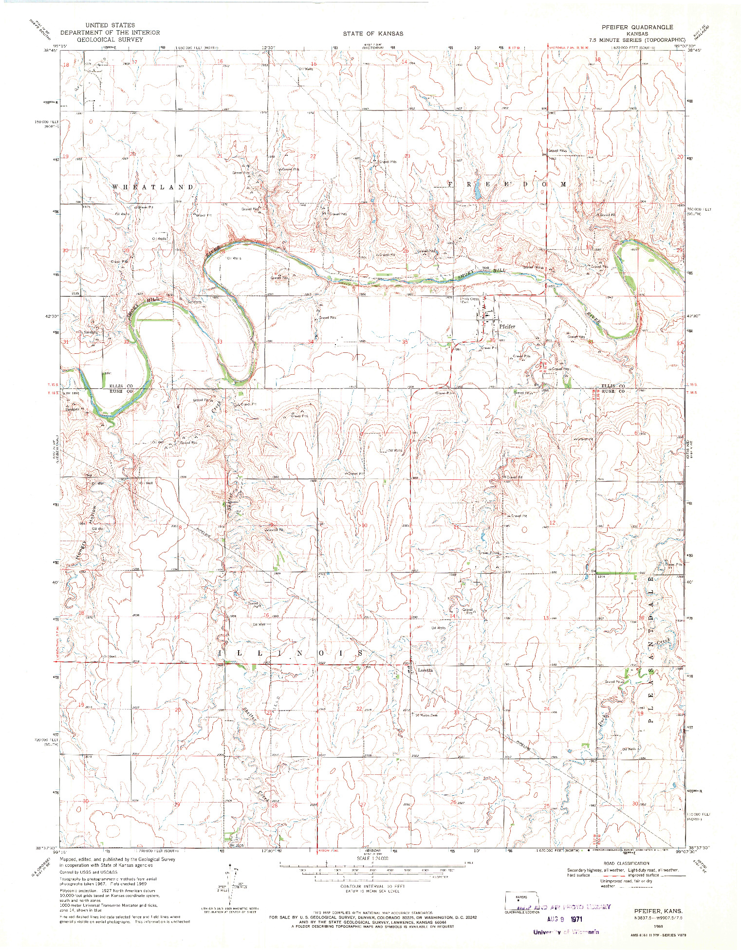 USGS 1:24000-SCALE QUADRANGLE FOR PFEIFER, KS 1969