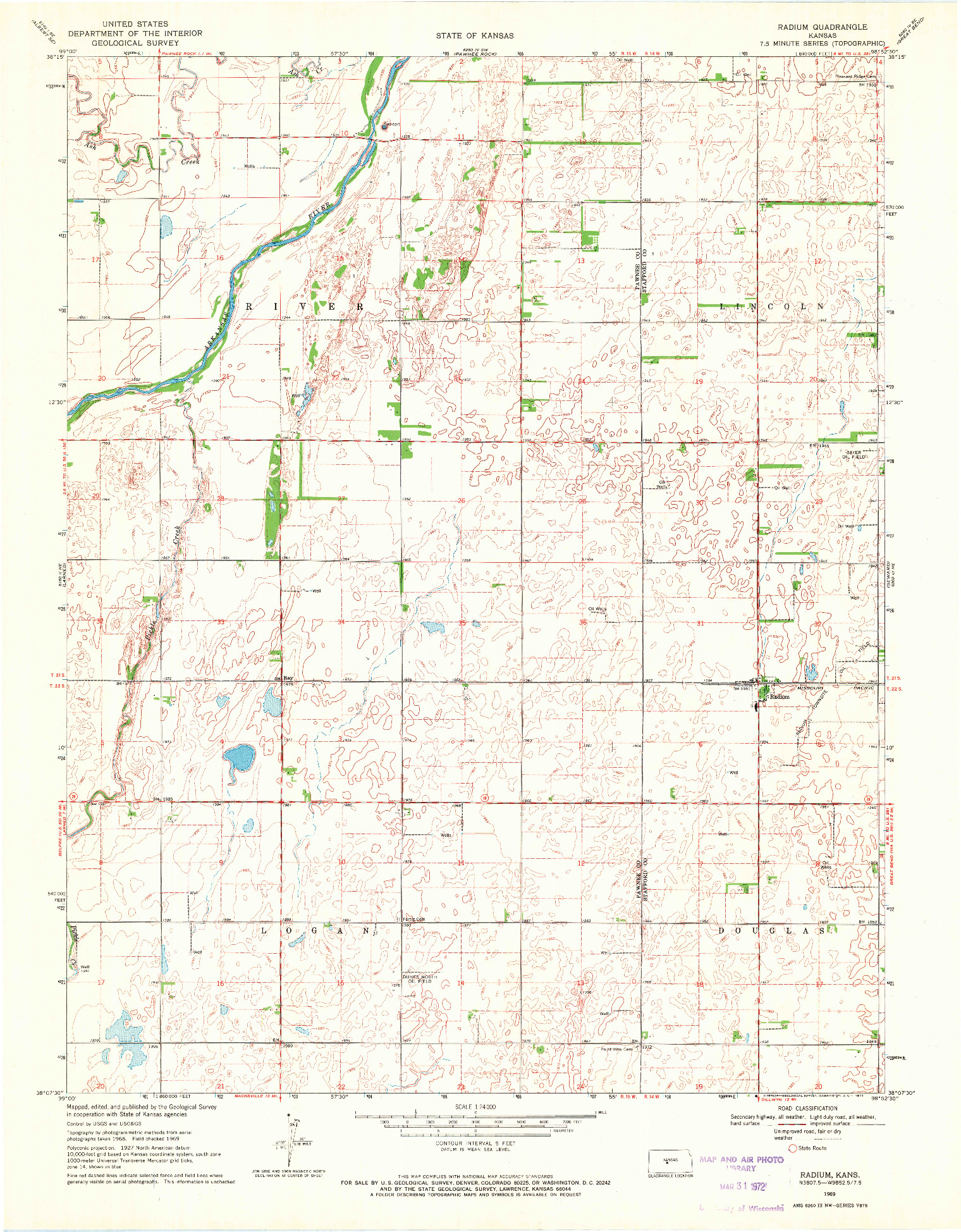 USGS 1:24000-SCALE QUADRANGLE FOR RADIUM, KS 1969