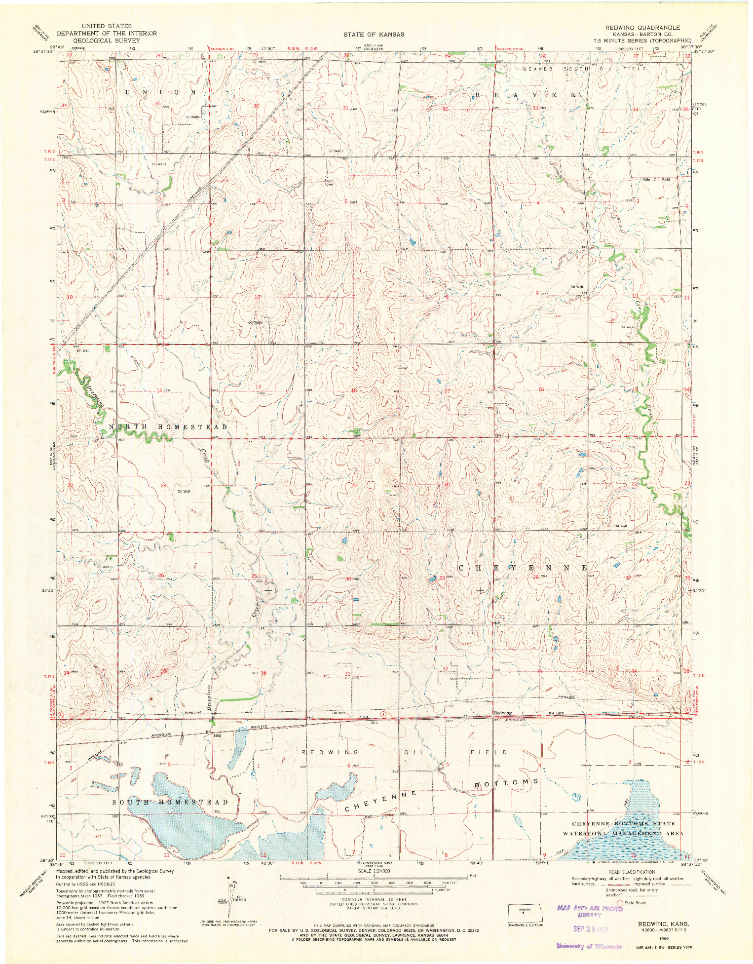 USGS 1:24000-SCALE QUADRANGLE FOR REDWING, KS 1969