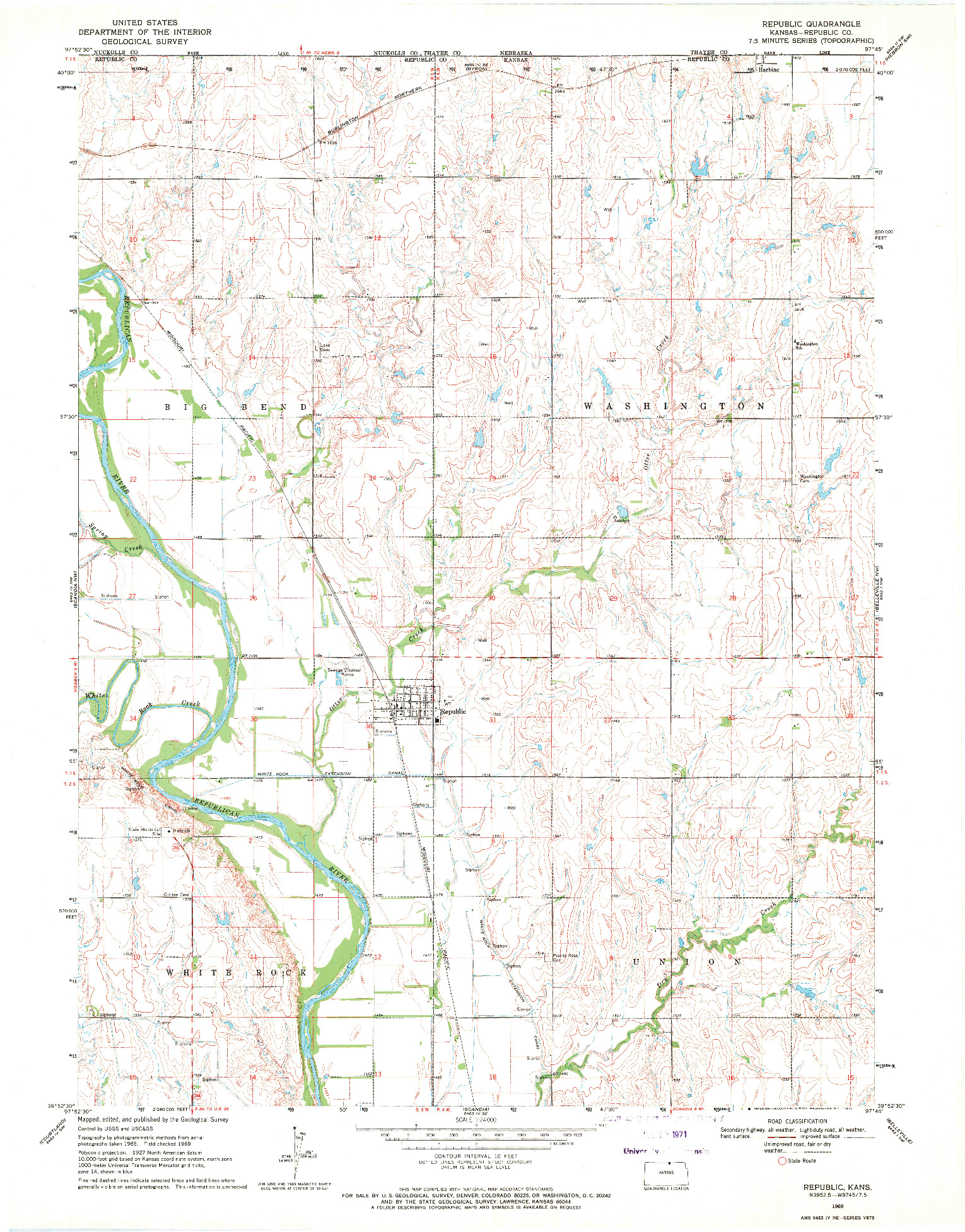 USGS 1:24000-SCALE QUADRANGLE FOR REPUBLIC, KS 1969