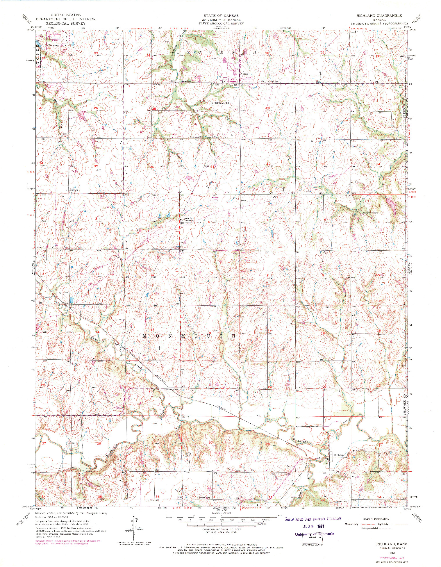 USGS 1:24000-SCALE QUADRANGLE FOR RICHLAND, KS 1955