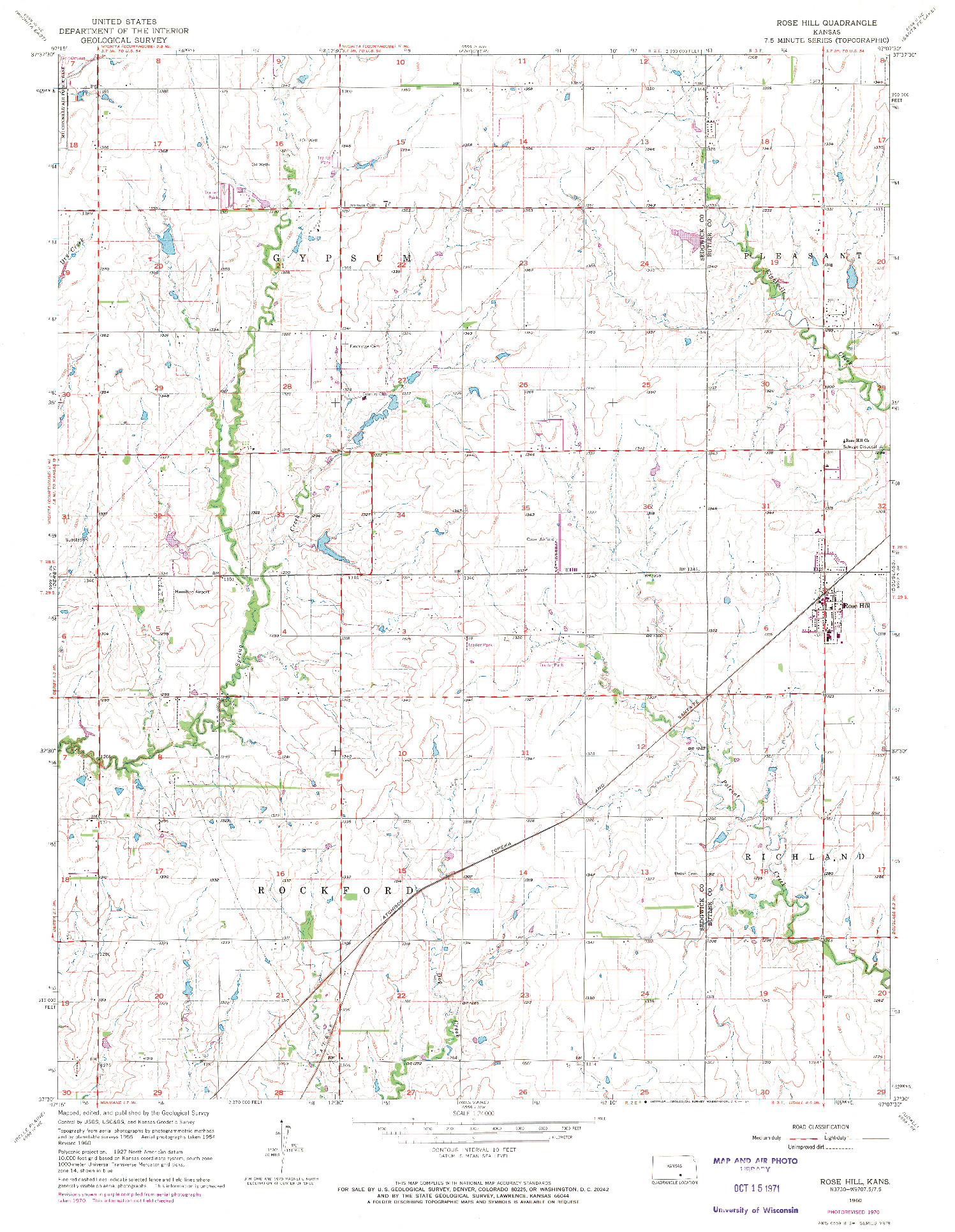 USGS 1:24000-SCALE QUADRANGLE FOR ROSE HILL, KS 1960