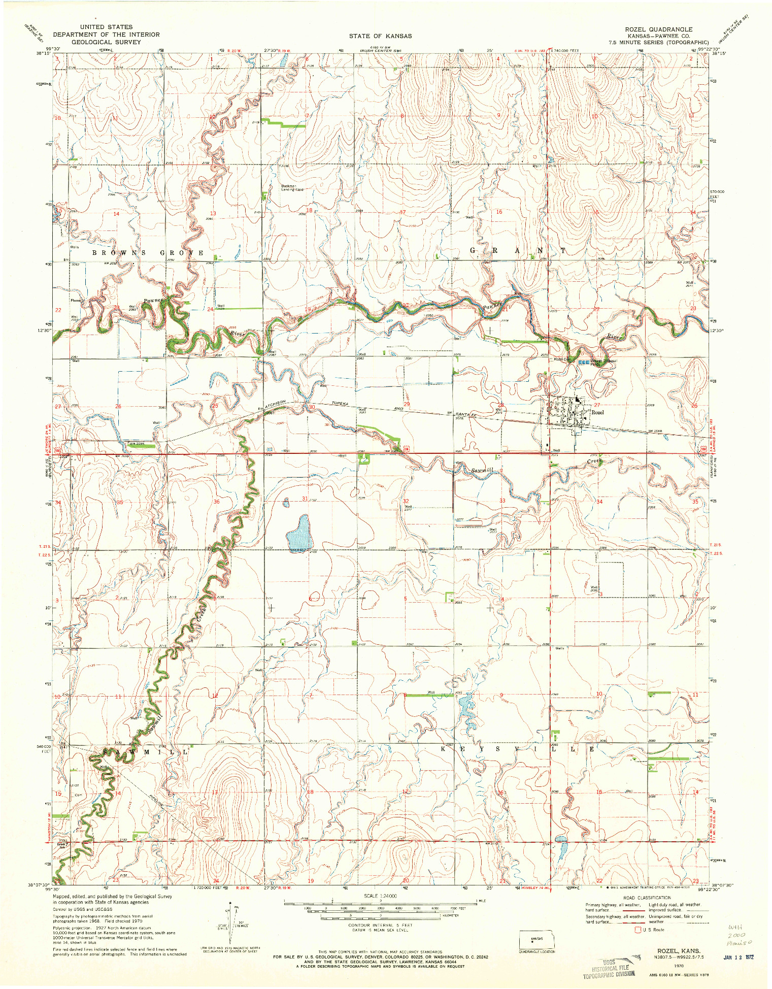 USGS 1:24000-SCALE QUADRANGLE FOR ROZEL, KS 1970