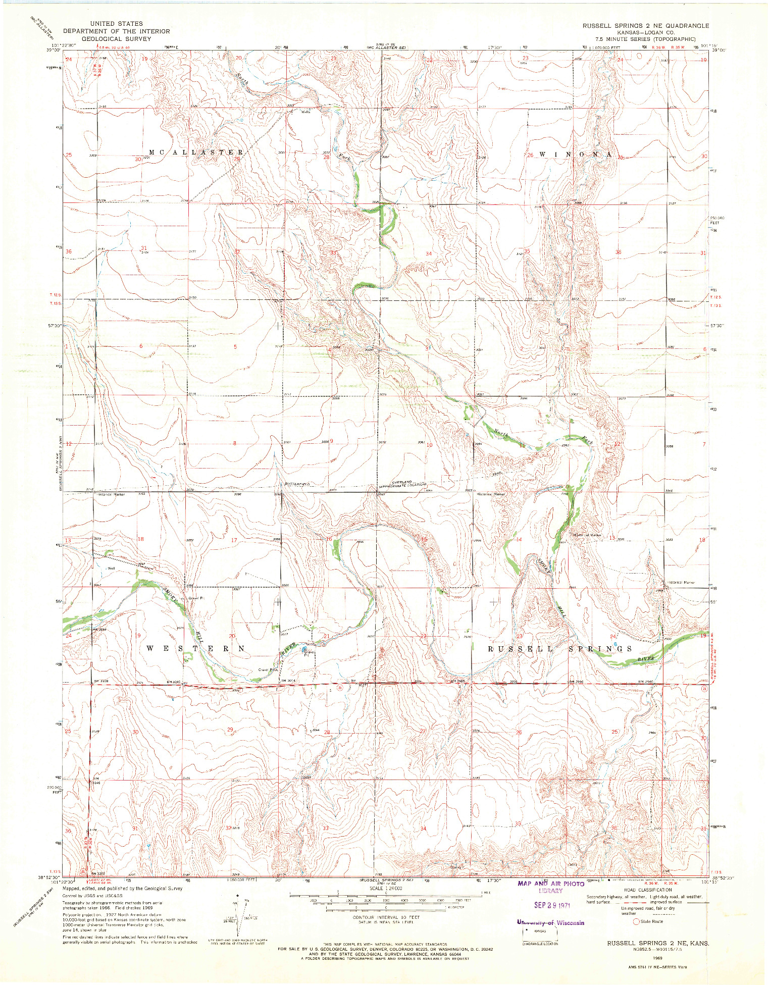 USGS 1:24000-SCALE QUADRANGLE FOR RUSSELL SPRINGS 2 NE, KS 1969