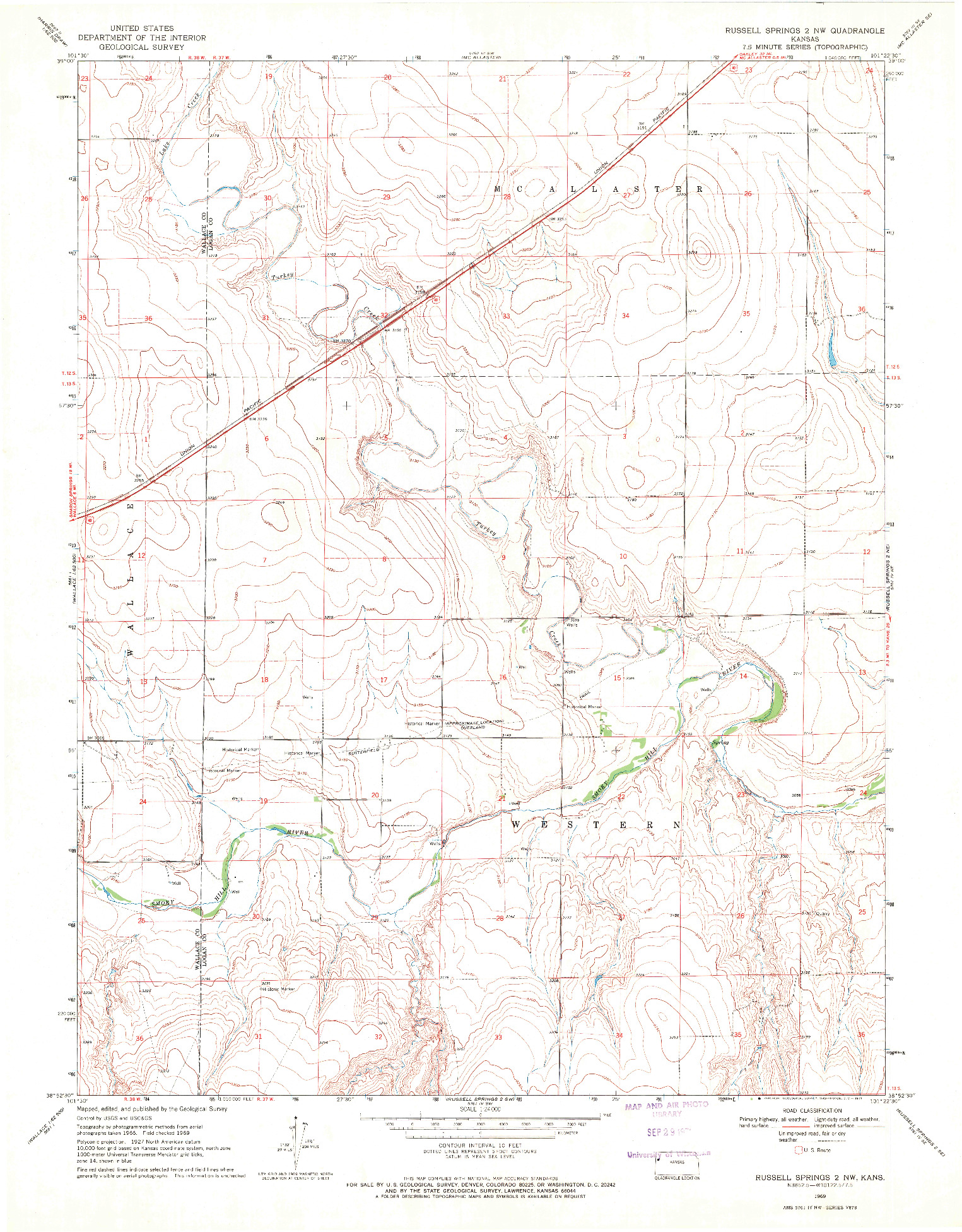 USGS 1:24000-SCALE QUADRANGLE FOR RUSSELL SPRINGS 2 NW, KS 1969