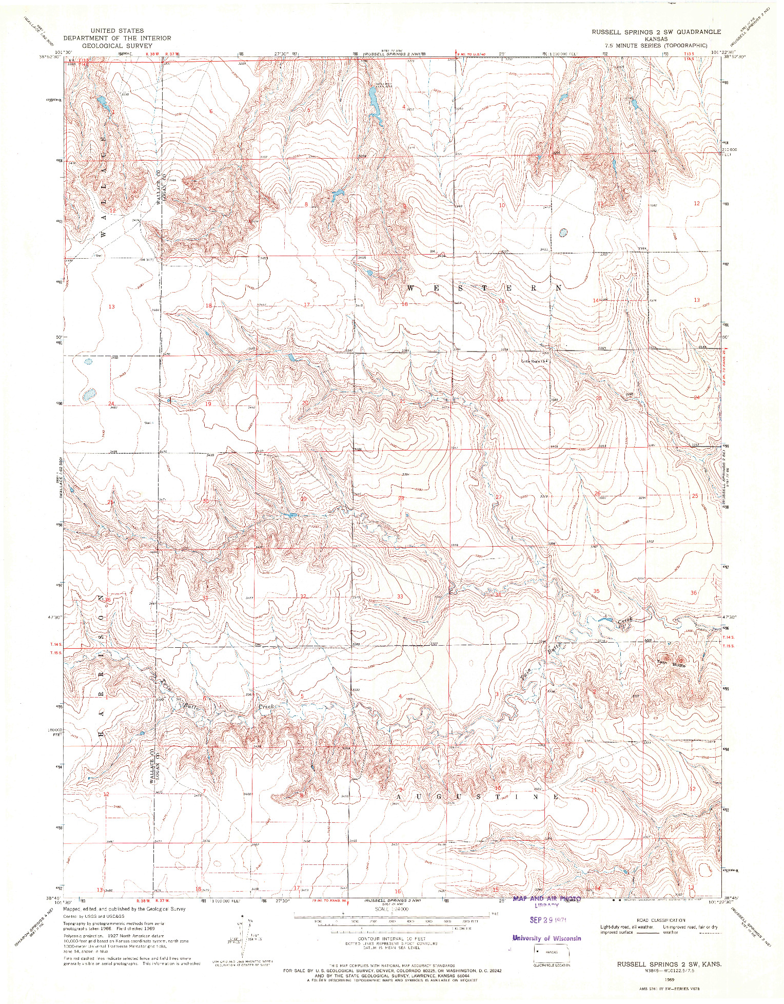 USGS 1:24000-SCALE QUADRANGLE FOR RUSSELL SPRINGS 2 SW, KS 1969