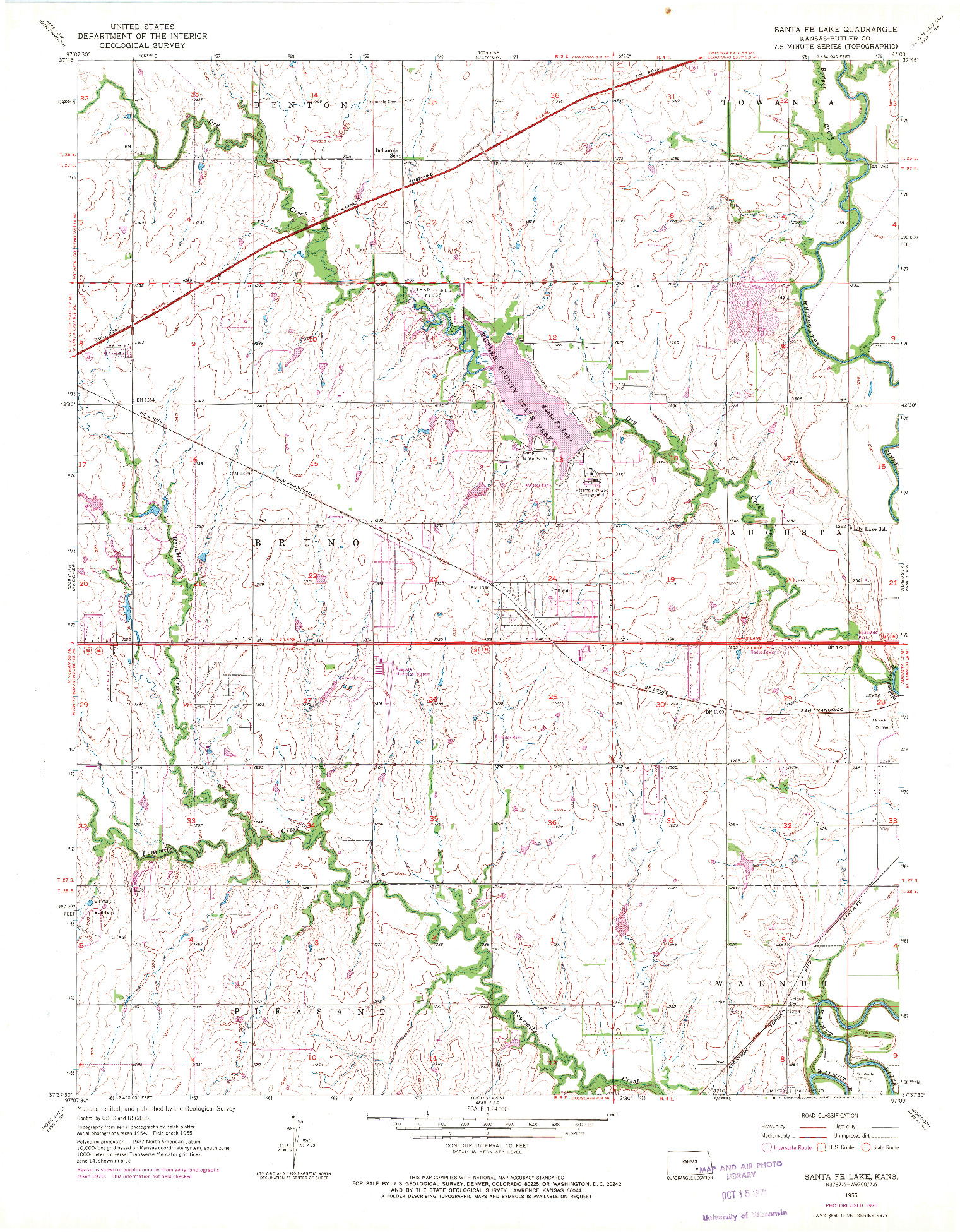 USGS 1:24000-SCALE QUADRANGLE FOR SANTA FE LAKE, KS 1955