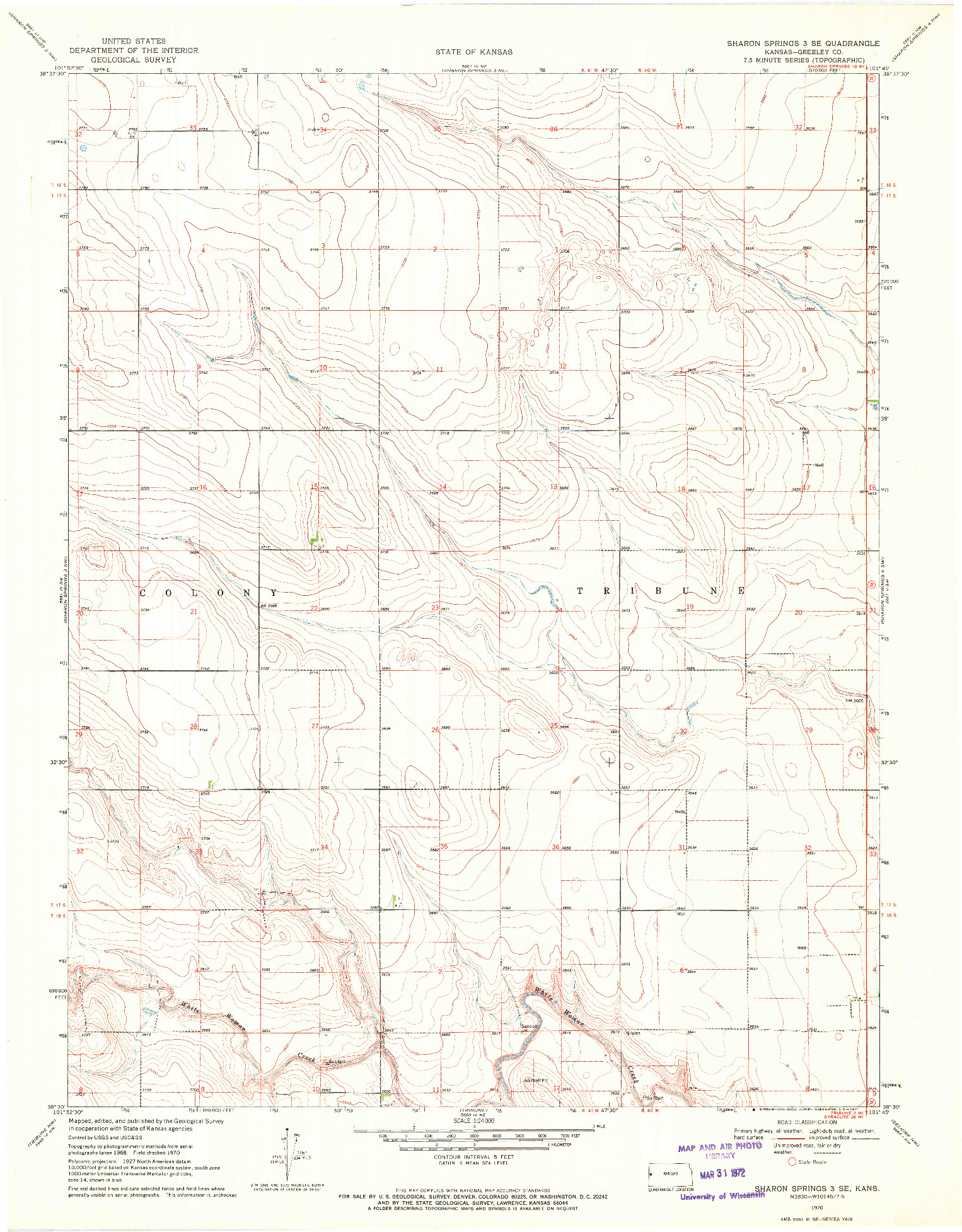 USGS 1:24000-SCALE QUADRANGLE FOR SHARON SPRINGS 3 SE, KS 1970