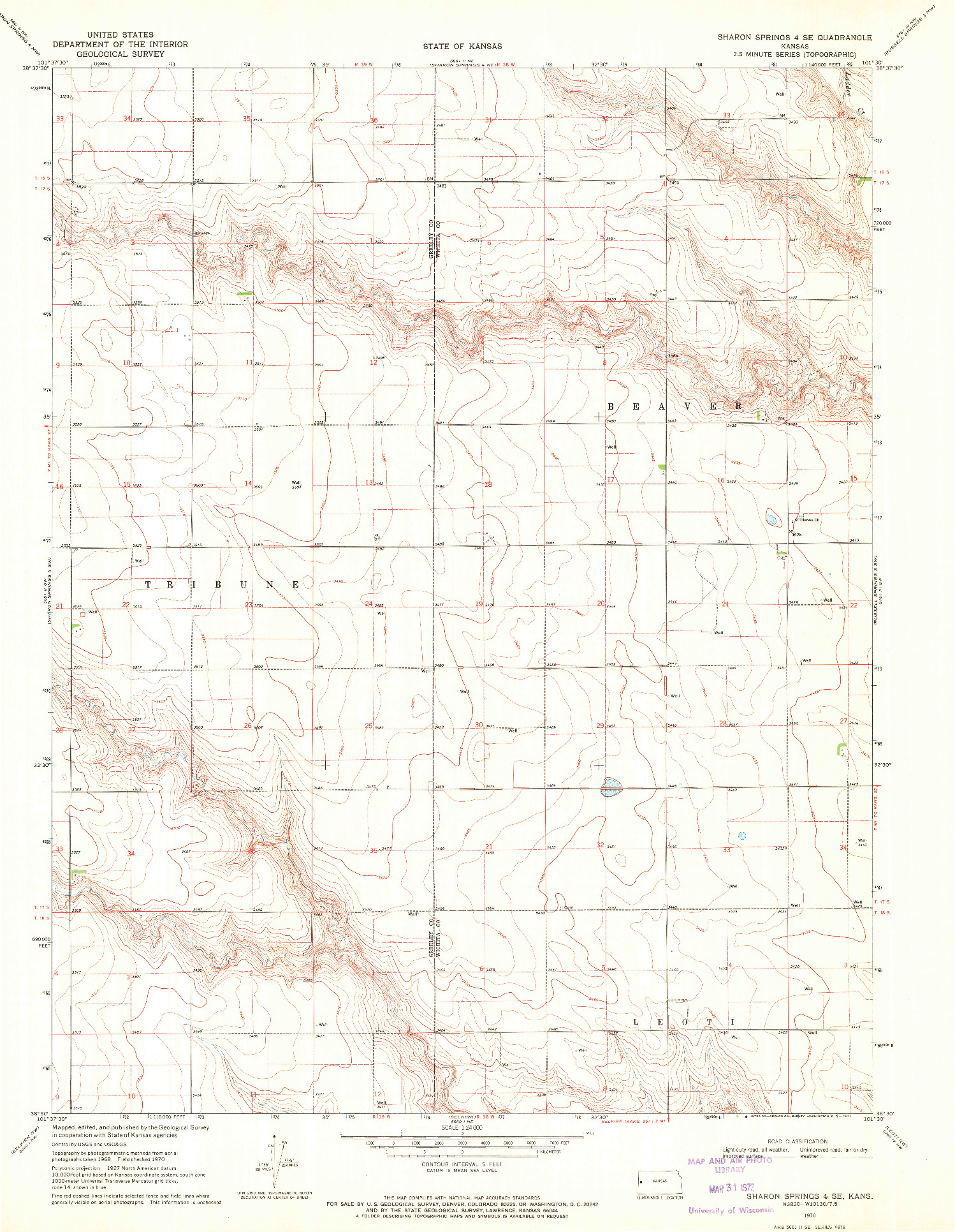 USGS 1:24000-SCALE QUADRANGLE FOR SHARON SPRINGS 4 SE, KS 1970