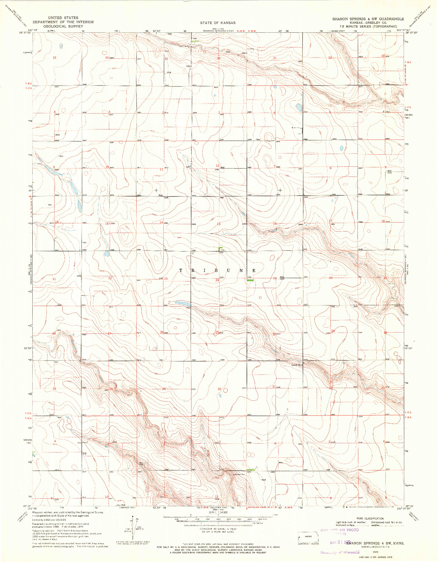 USGS 1:24000-SCALE QUADRANGLE FOR SHARON SPRINGS 4 SW, KS 1970