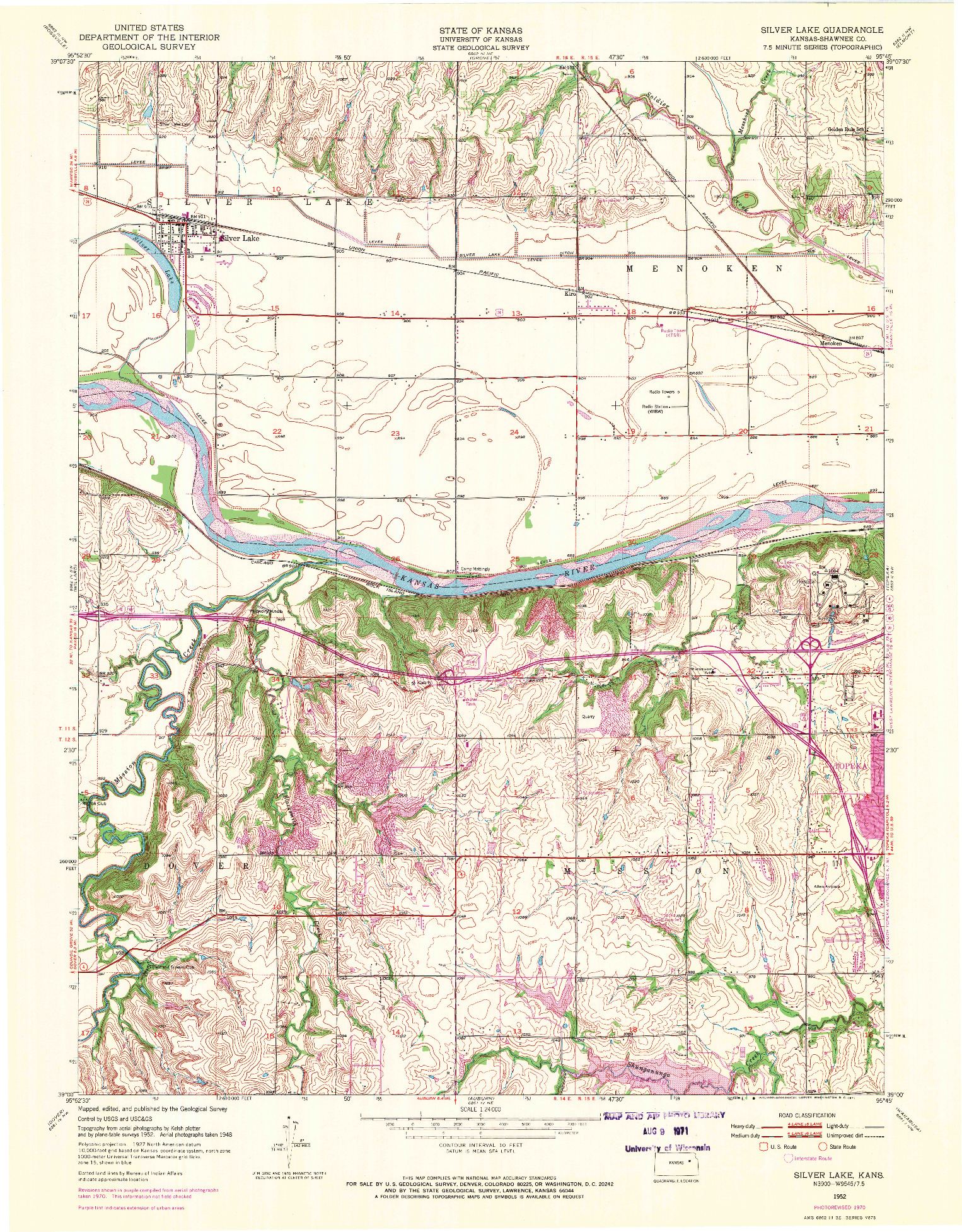 USGS 1:24000-SCALE QUADRANGLE FOR SILVER LAKE, KS 1952