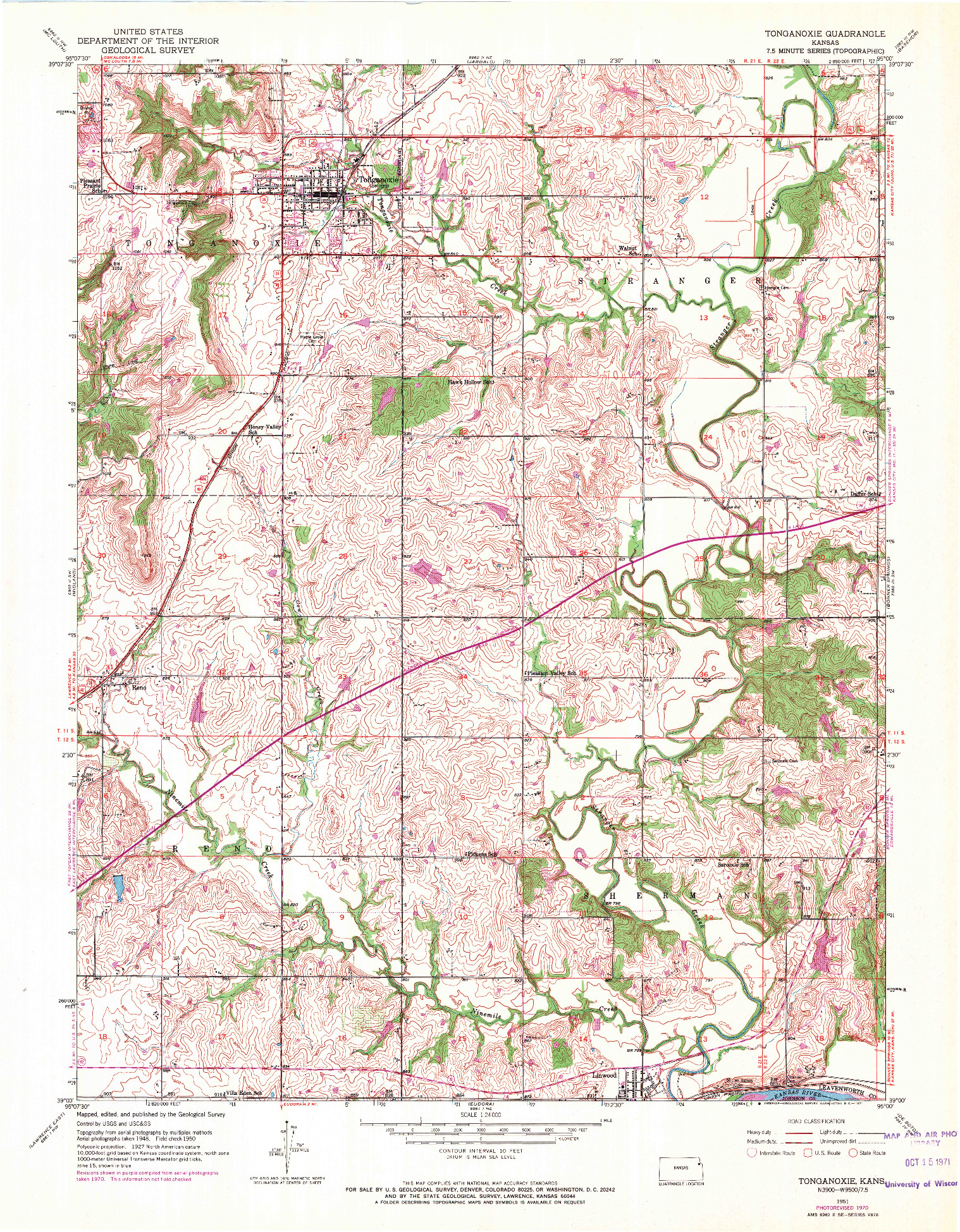 USGS 1:24000-SCALE QUADRANGLE FOR TONGANOXIE, KS 1951