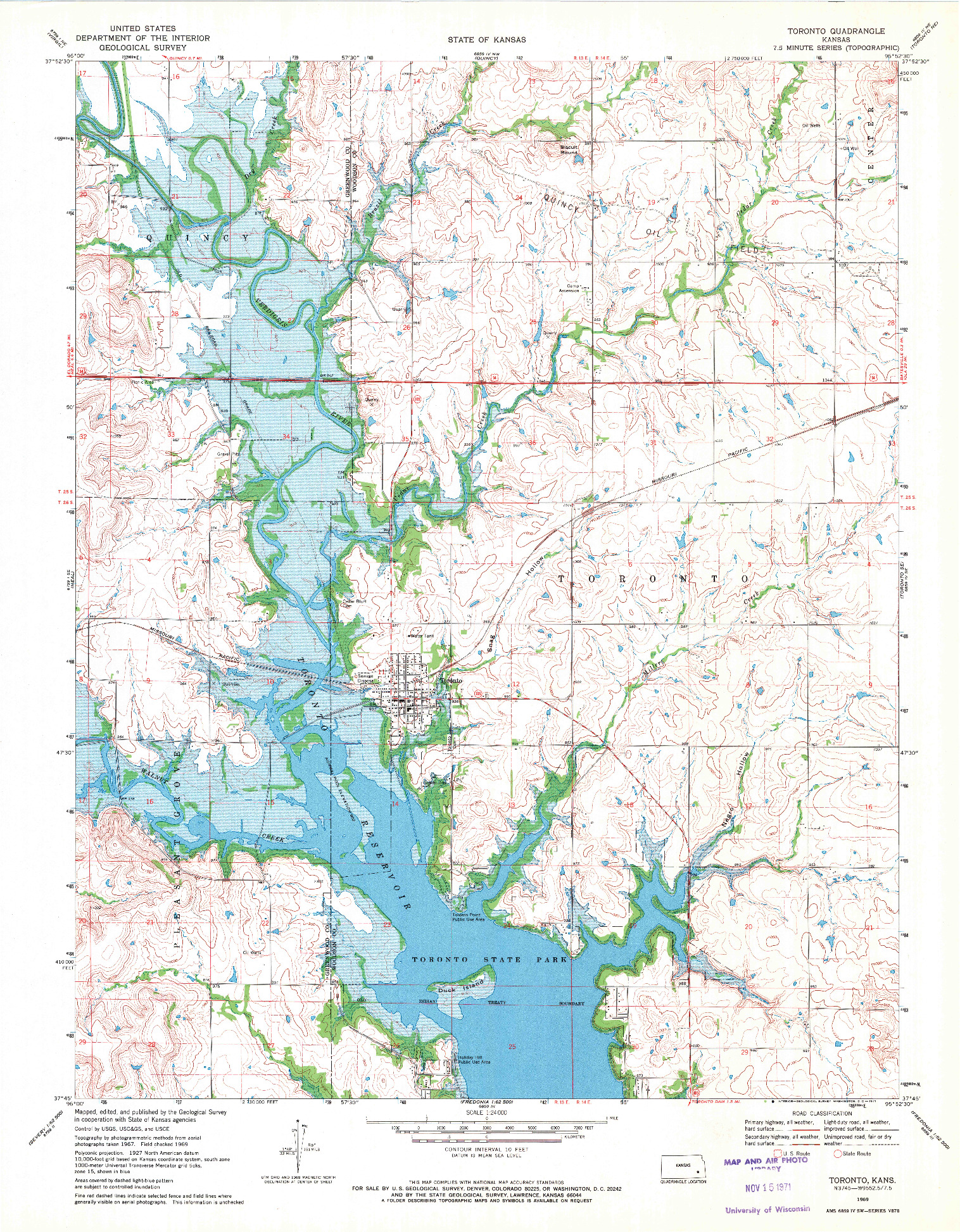 USGS 1:24000-SCALE QUADRANGLE FOR TORONTO, KS 1969