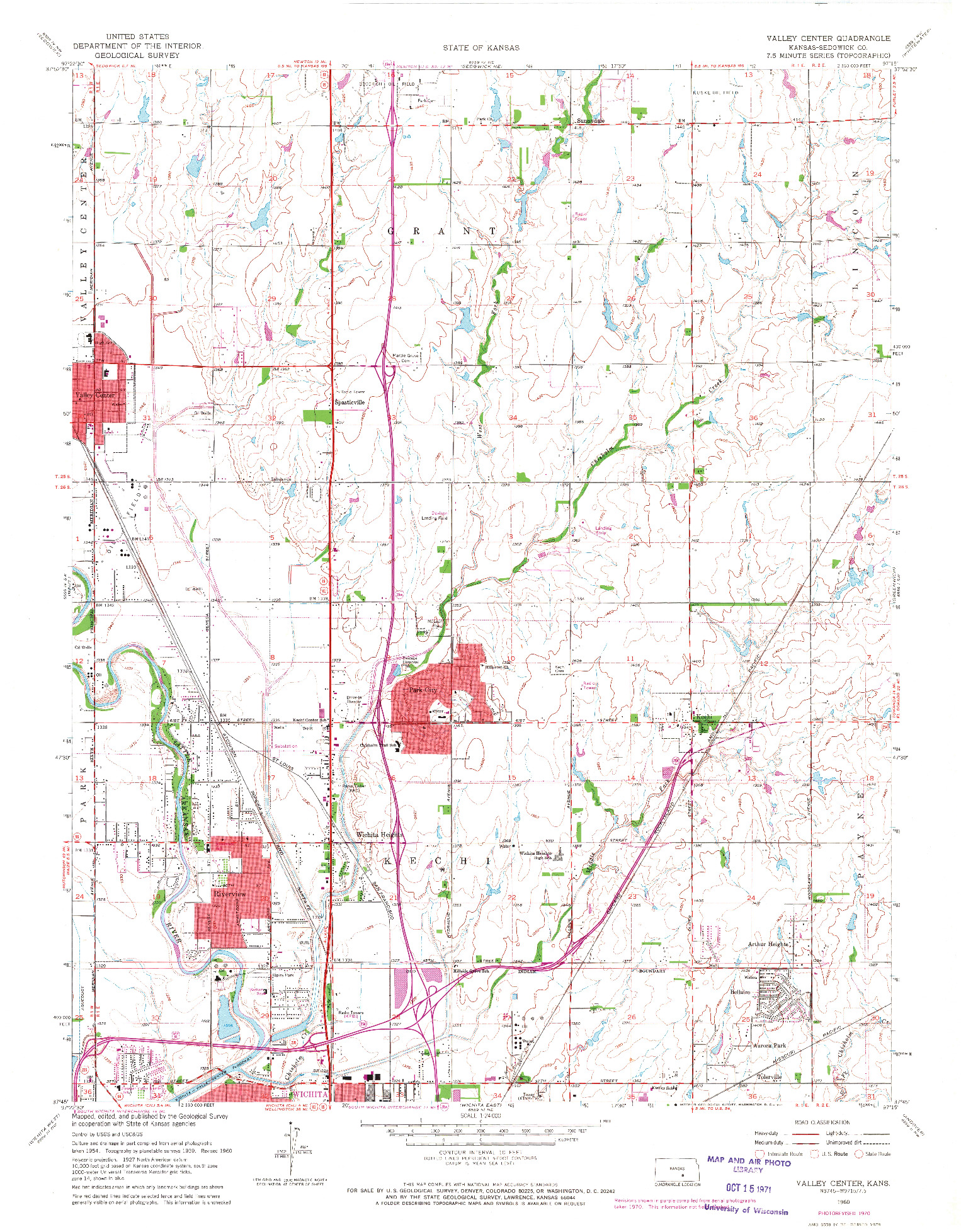 USGS 1:24000-SCALE QUADRANGLE FOR VALLEY CENTER, KS 1960