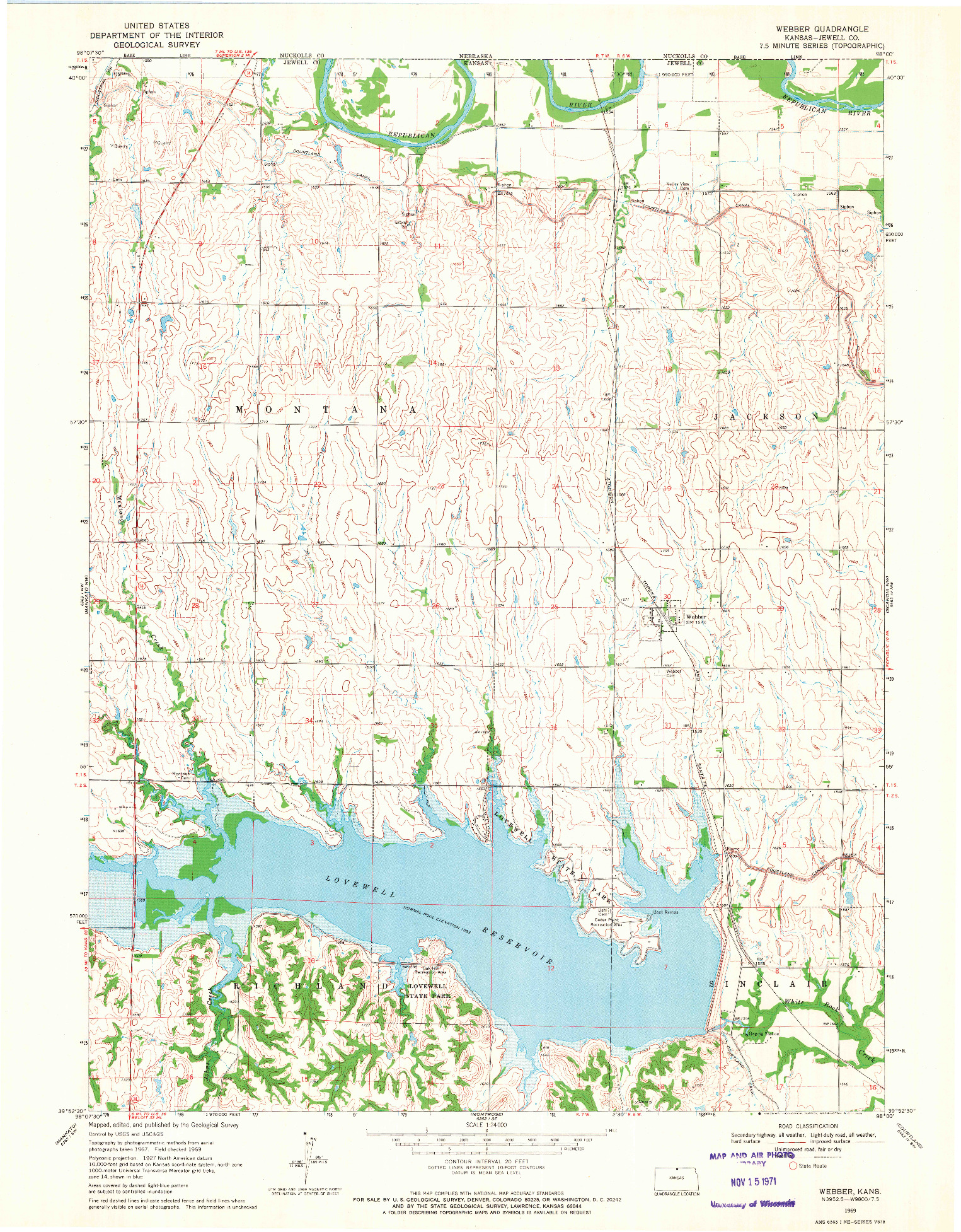 USGS 1:24000-SCALE QUADRANGLE FOR WEBBER, KS 1969