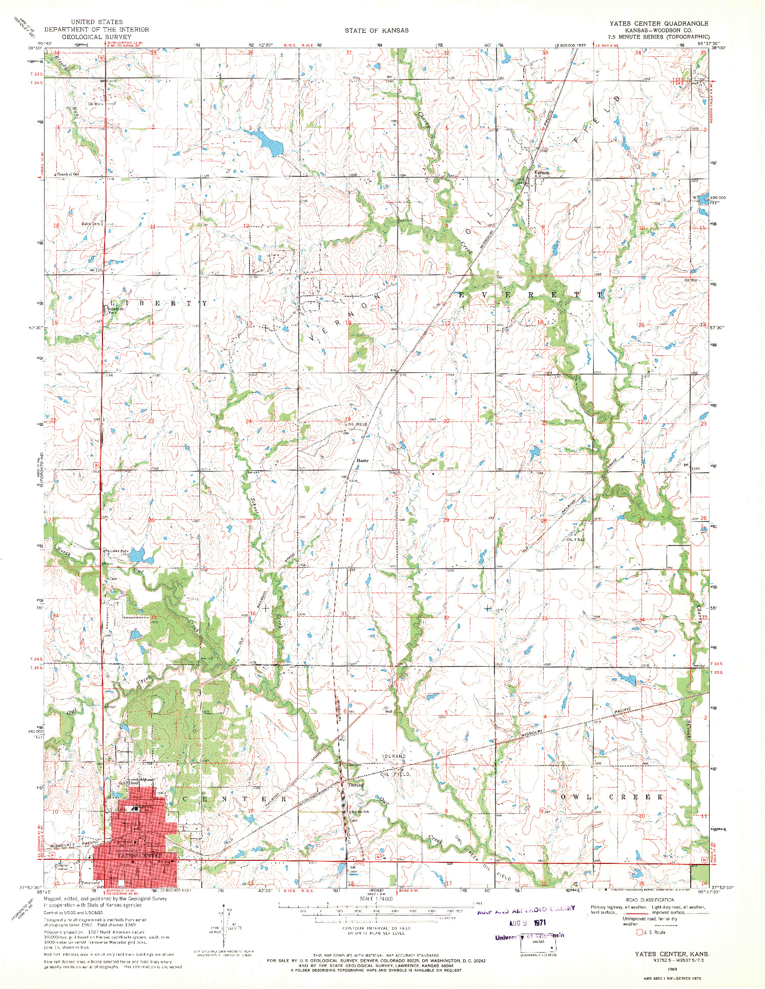 USGS 1:24000-SCALE QUADRANGLE FOR YATES CENTER, KS 1969