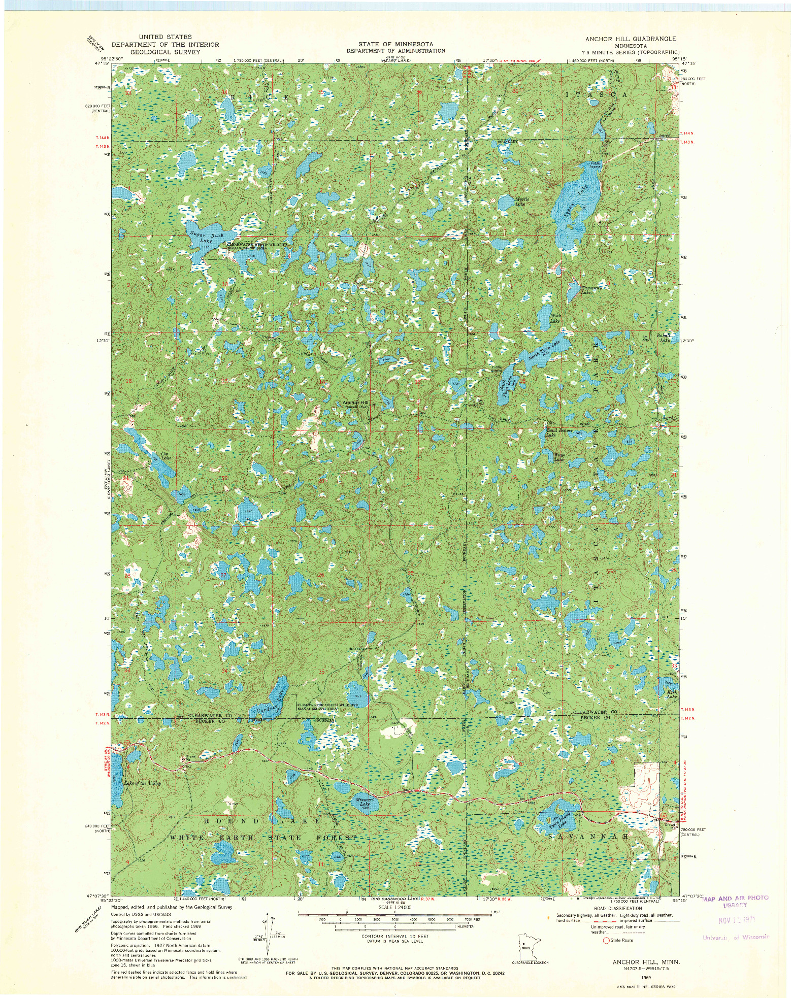 USGS 1:24000-SCALE QUADRANGLE FOR ANCHOR HILL, MN 1969