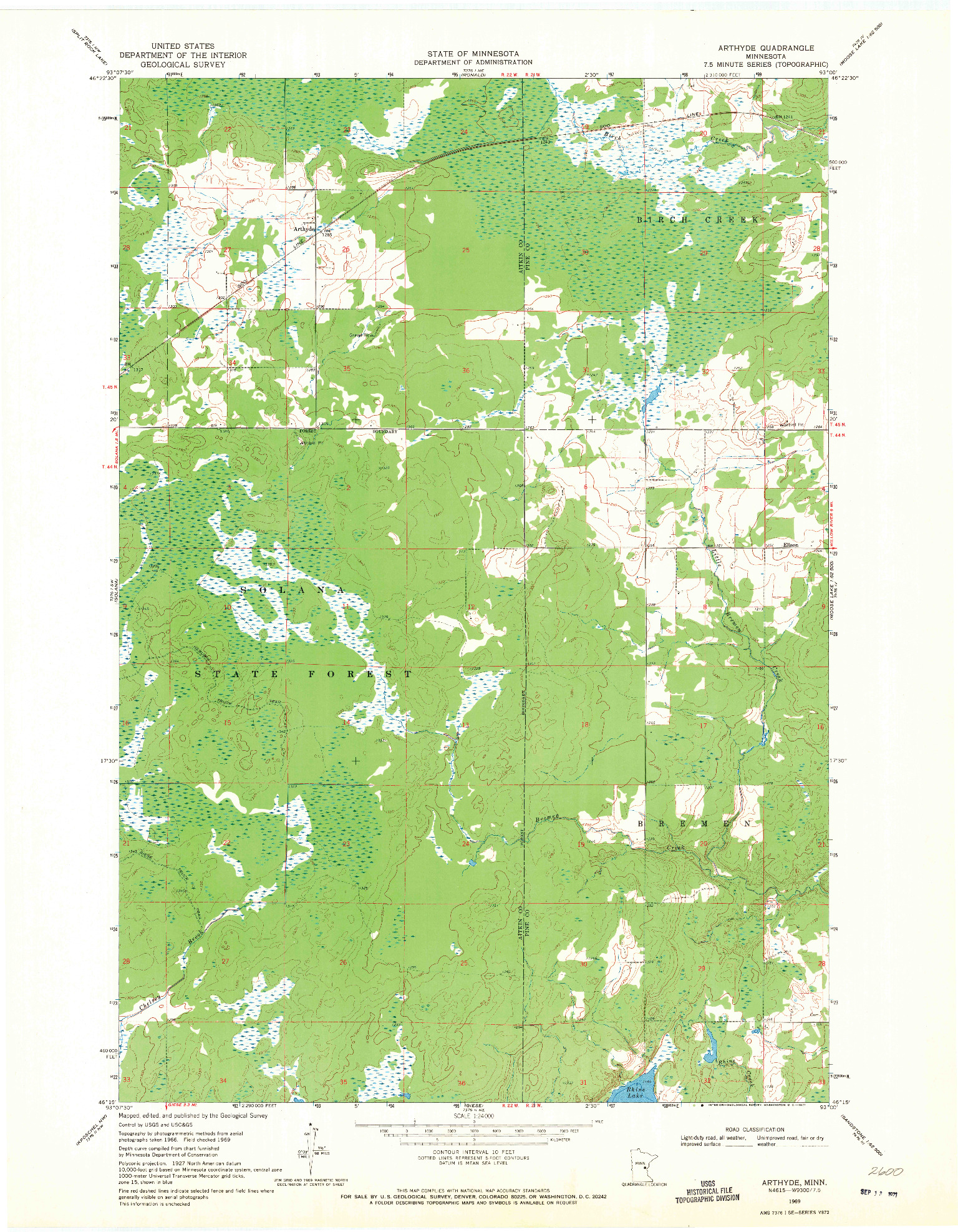 USGS 1:24000-SCALE QUADRANGLE FOR ARTHYDE, MN 1969