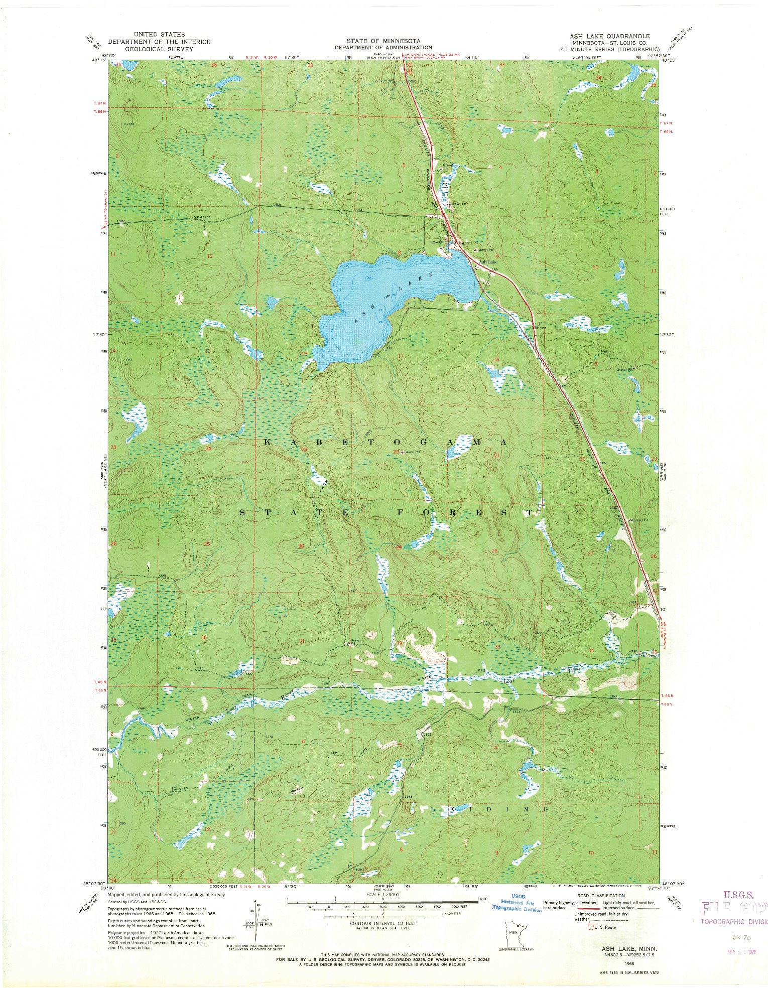 USGS 1:24000-SCALE QUADRANGLE FOR ASH LAKE, MN 1968