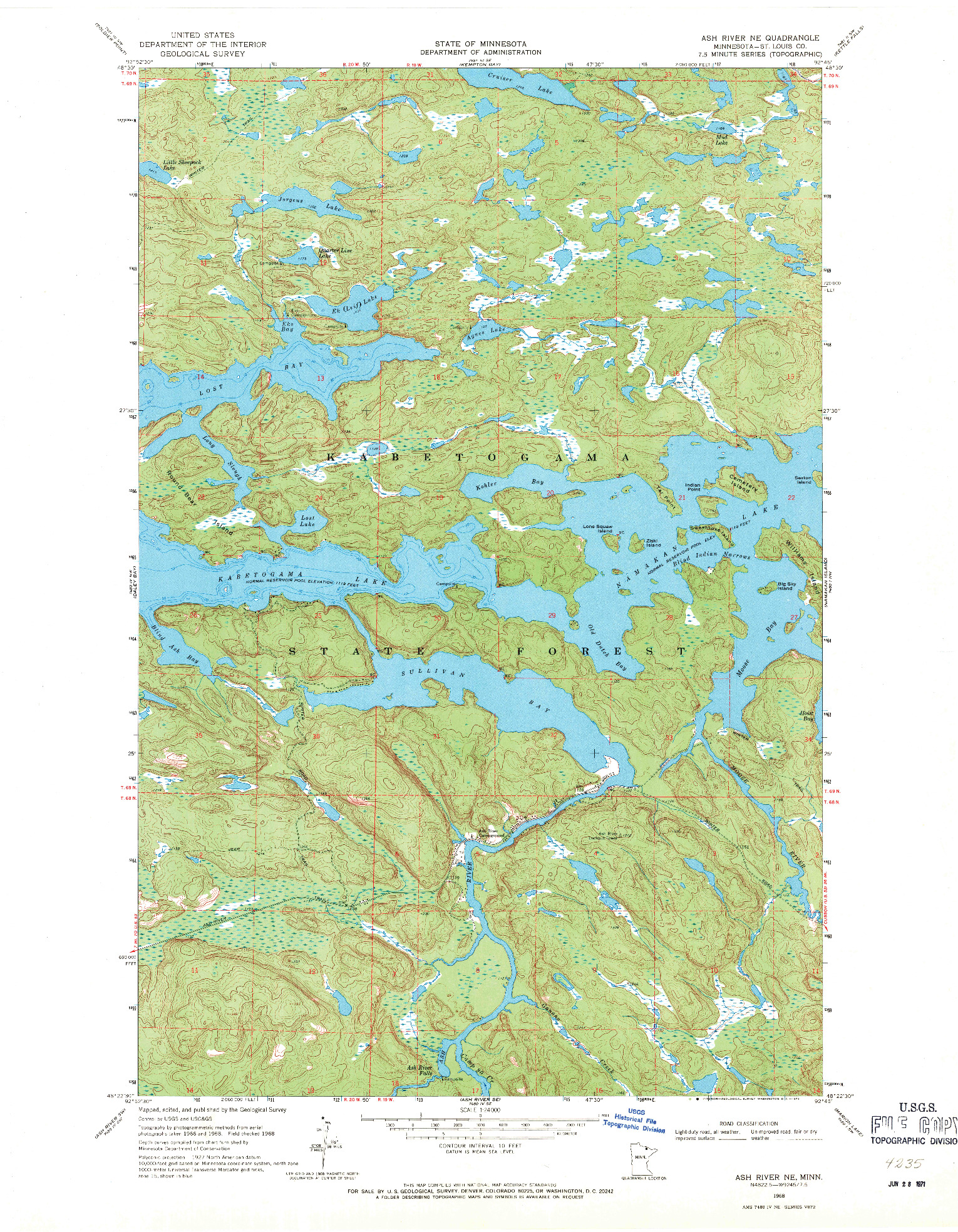 USGS 1:24000-SCALE QUADRANGLE FOR ASH RIVER NE, MN 1968