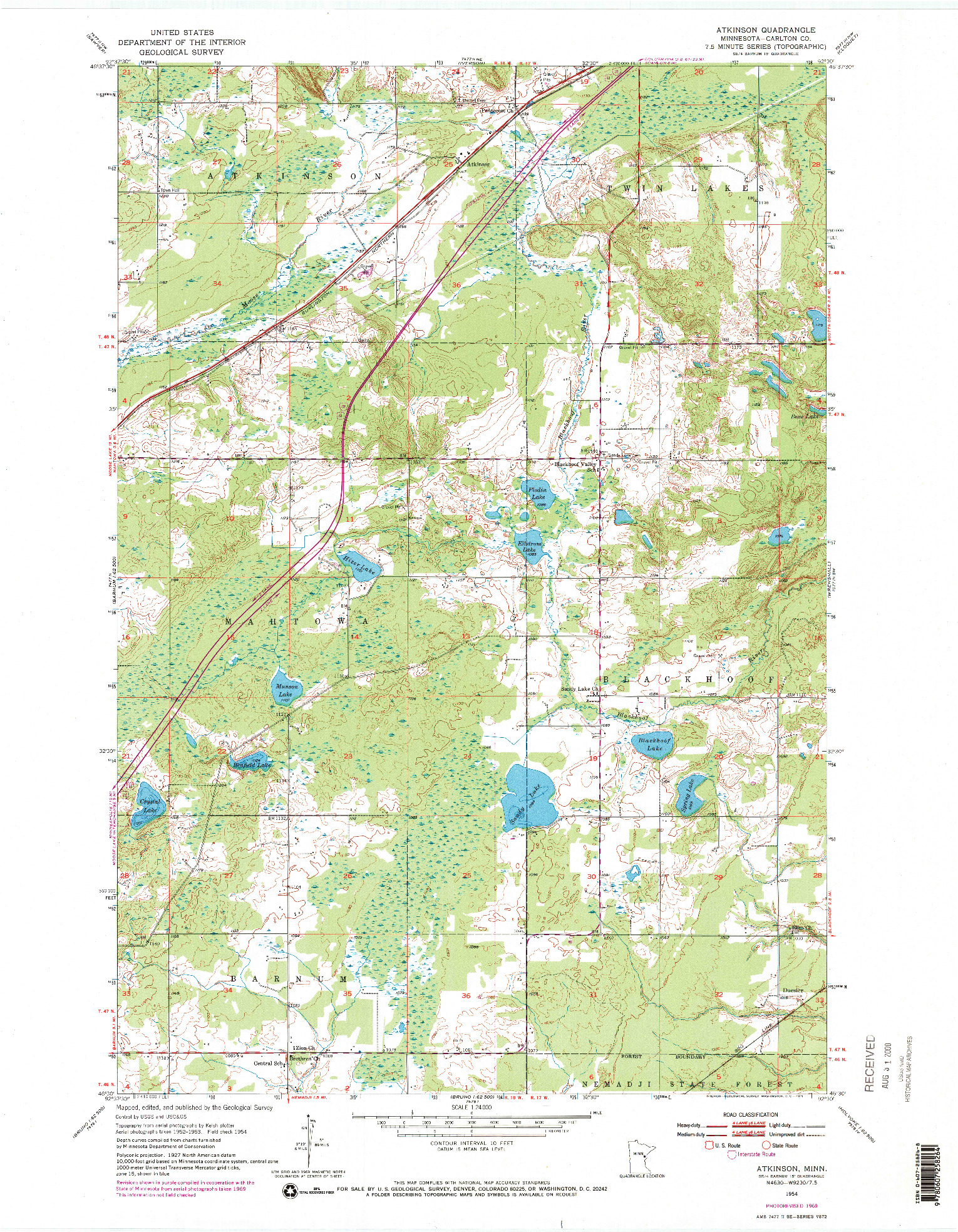 USGS 1:24000-SCALE QUADRANGLE FOR ATKINSON, MN 1954